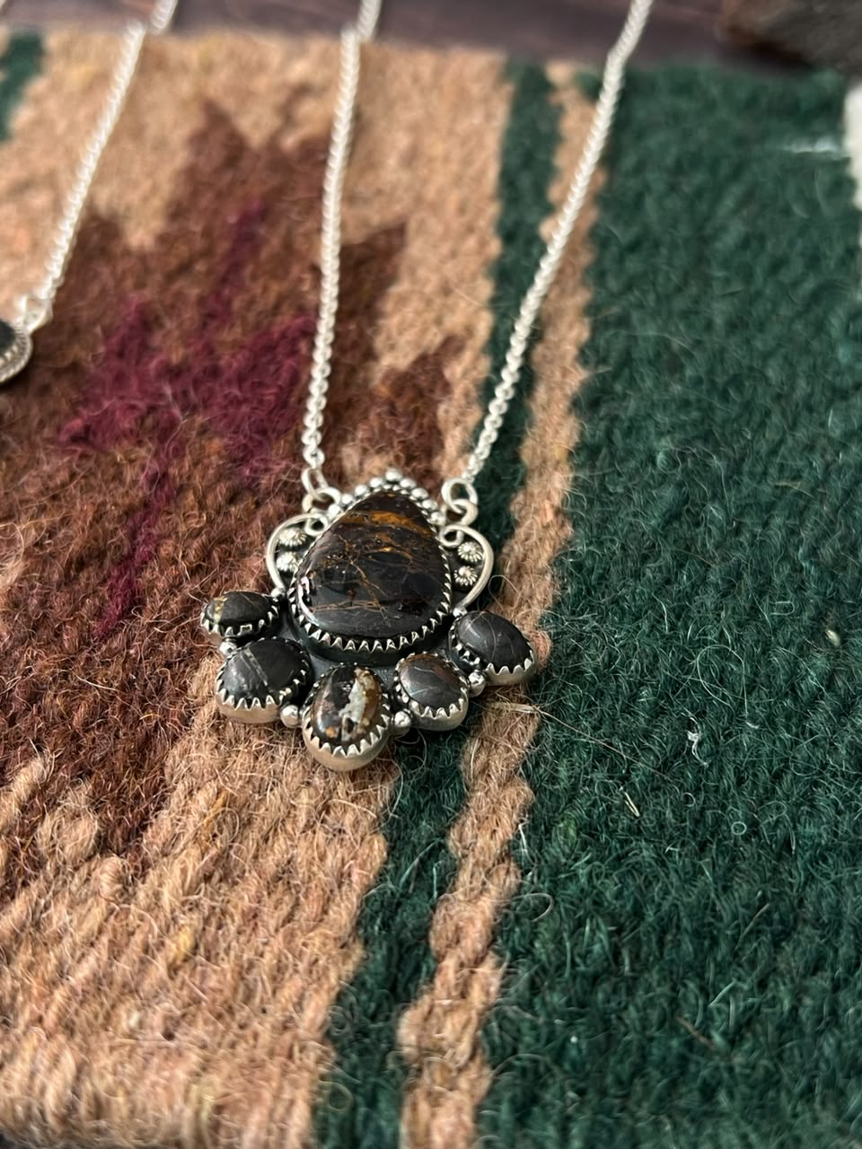 Handmade Sterling Silver Blackjack Turquoise Collection: Necklace Signed Nizhoni