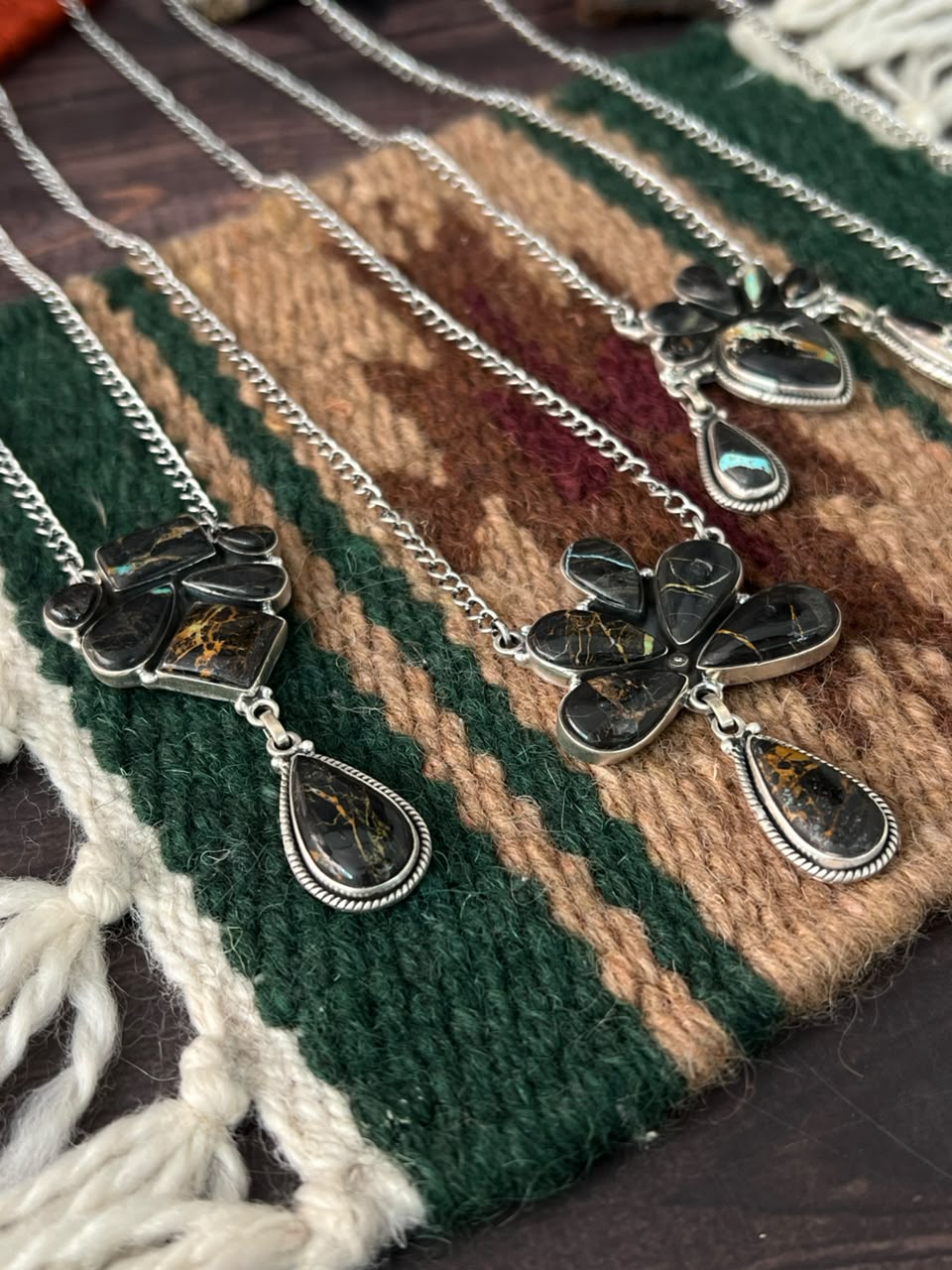 Handmade Sterling Silver Blackjack Turquoise Collection: Necklace Signed Nizhoni