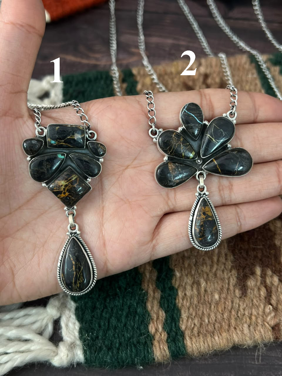 Handmade Sterling Silver Blackjack Turquoise Collection: Necklace Signed Nizhoni
