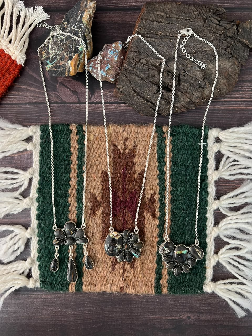 Handmade Sterling Silver Blackjack Turquoise Collection: Necklace Signed Nizhoni