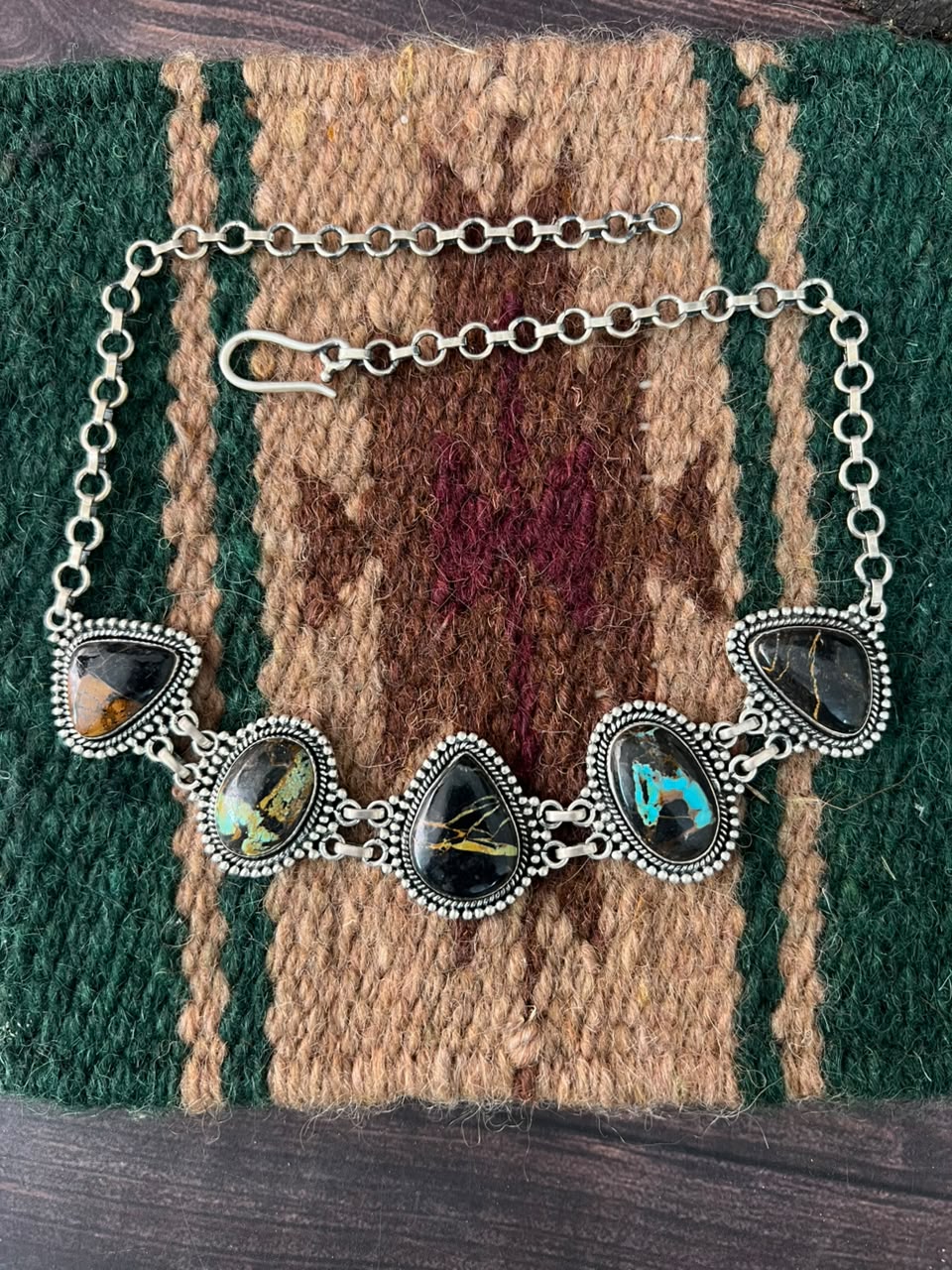 Handmade Sterling Silver Blackjack Turquoise Collection: Choker Necklace Signed Nizhoni