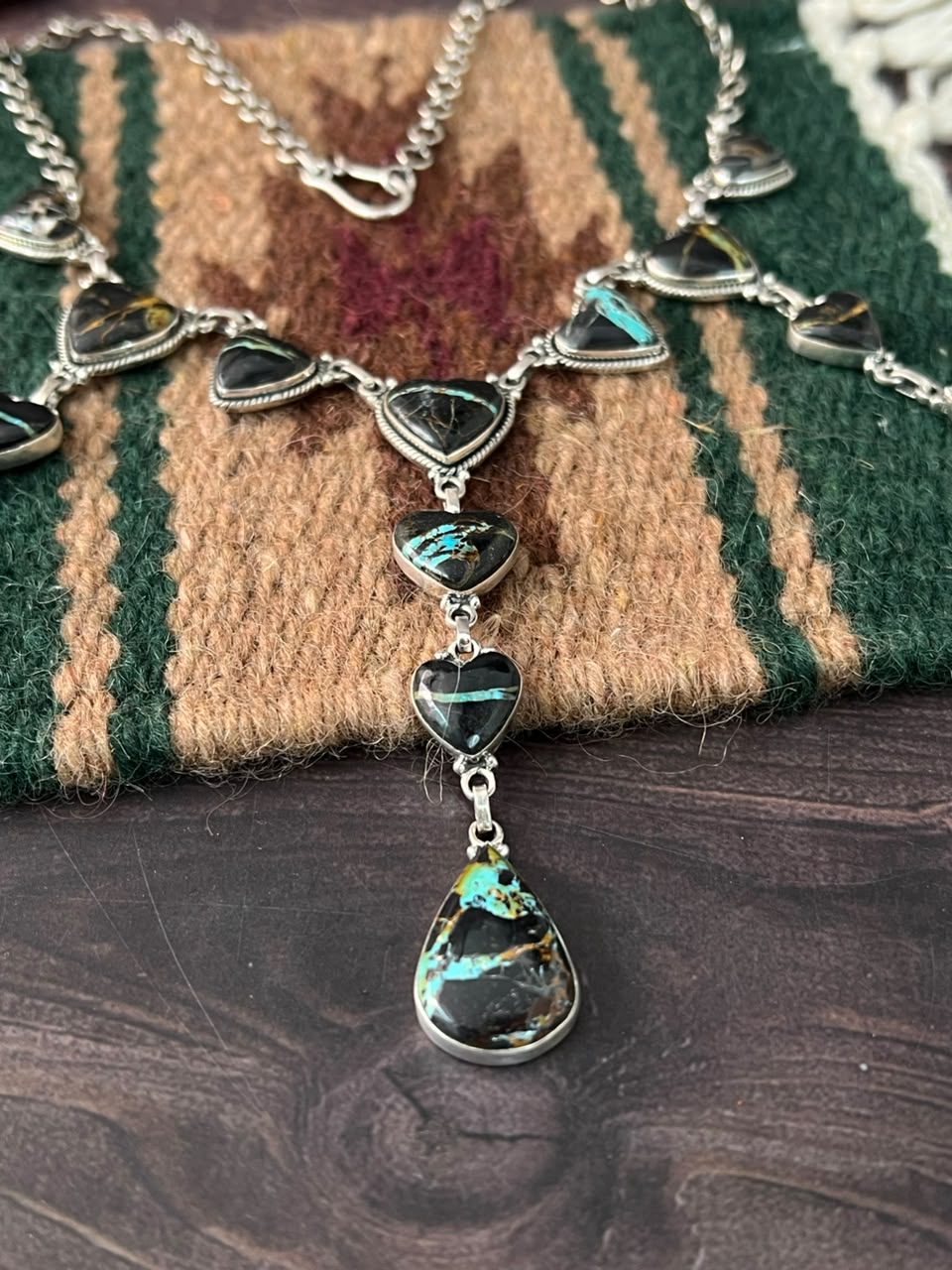 Handmade Sterling Silver Blackjack Turquoise Collection: Necklace Signed Nizhoni
