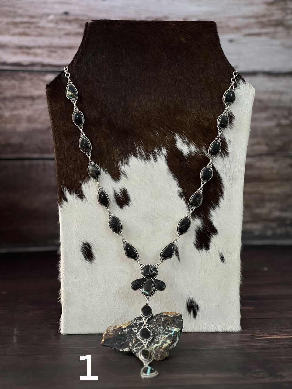Handmade Sterling Silver Blackjack Turquoise Collection: 'Y Shaped' Necklace Signed Nizhoni