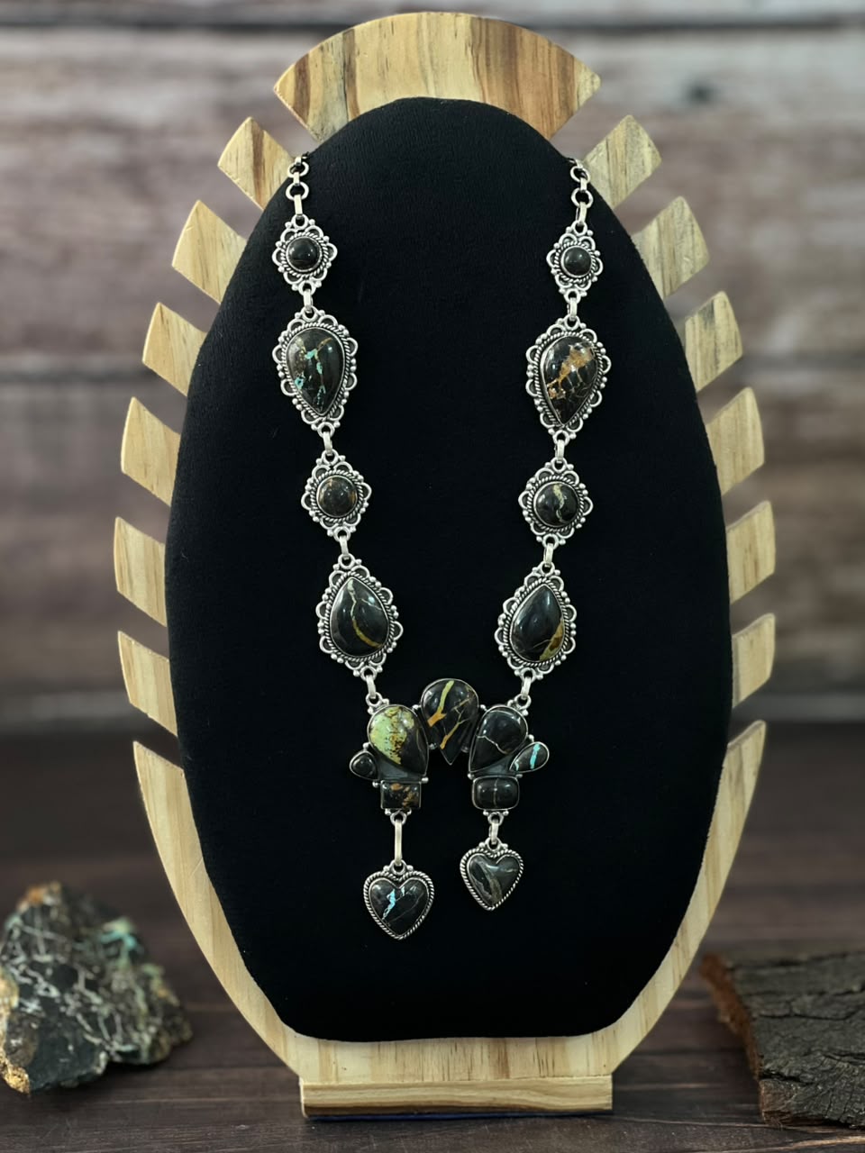 Handmade Sterling Silver Blackjack Turquoise Collection: Necklace Signed Nizhoni
