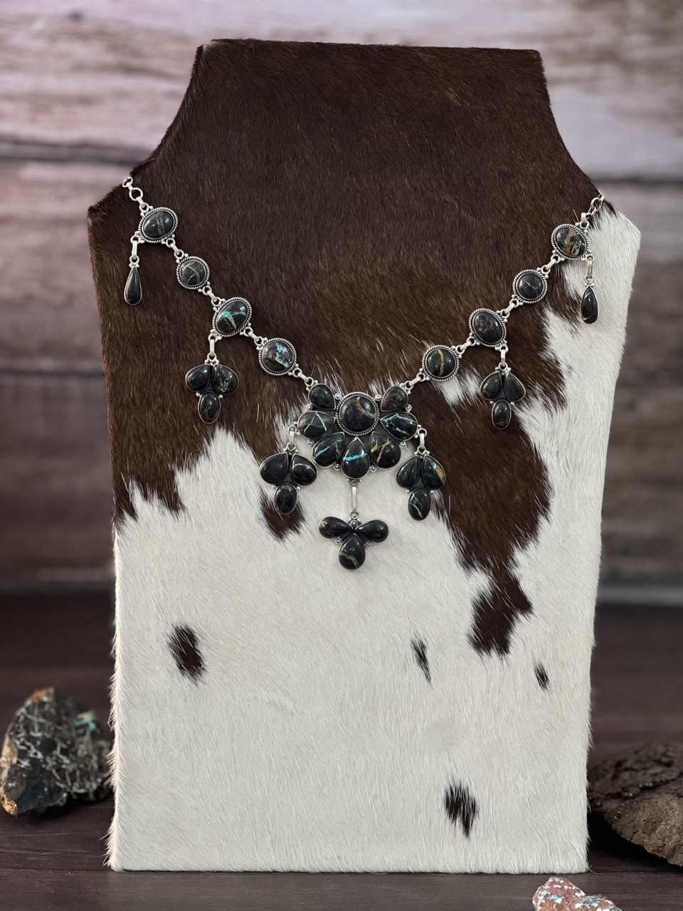 Handmade Sterling Silver Blackjack Turquoise Collection: Necklace Signed Nizhoni
