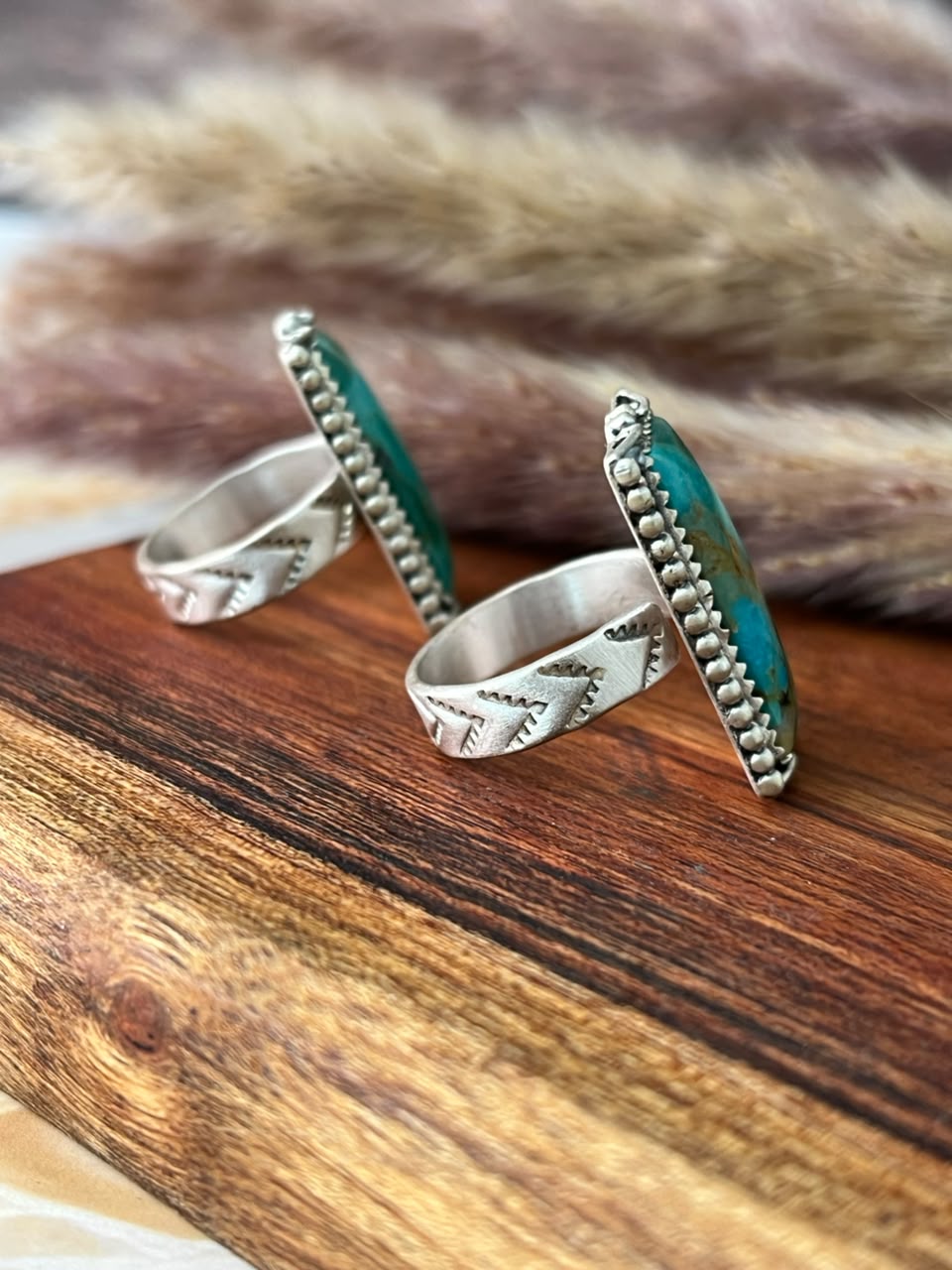 Handmade Sterling Silver Kingman Turquoise Adjustable Ring Signed Nizhoni