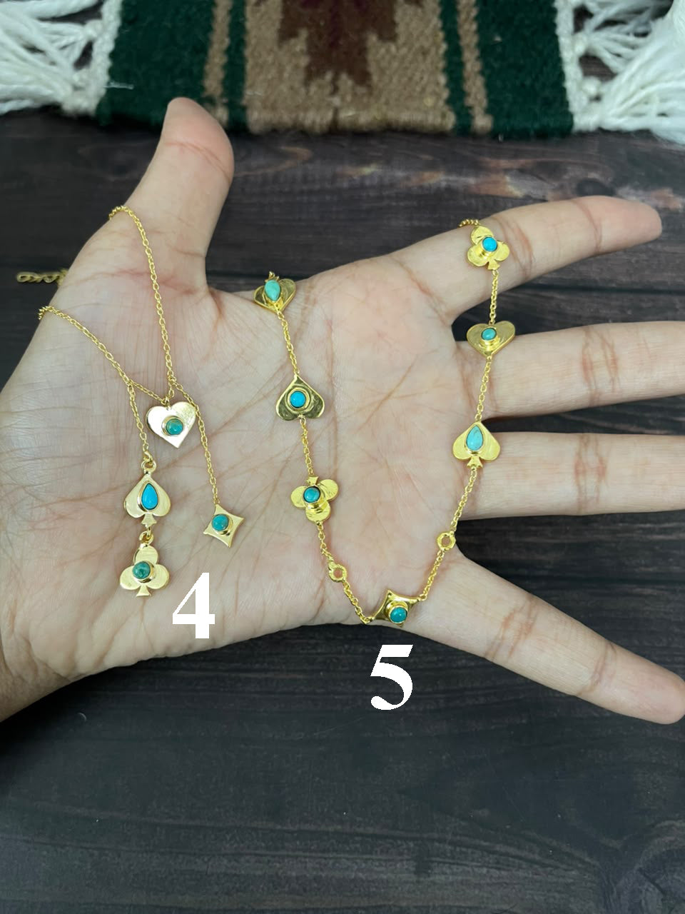 “The Golden Collection” Handmade Gold-Plated Kingman Turquoise Playing Card Necklace Signed Nizhoni