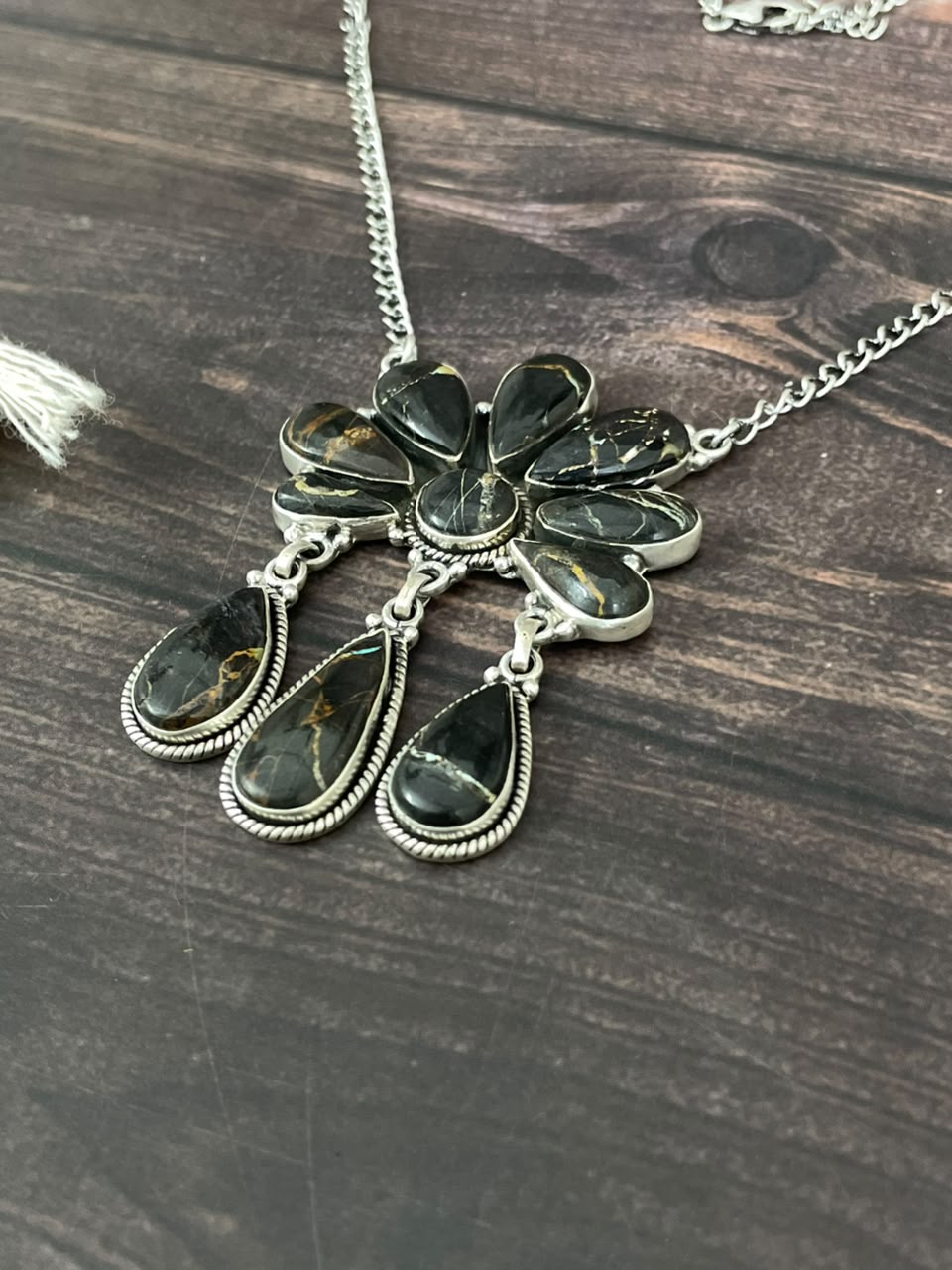 Handmade Sterling Silver Blackjack Turquoise Collection: Necklace Signed Nizhoni
