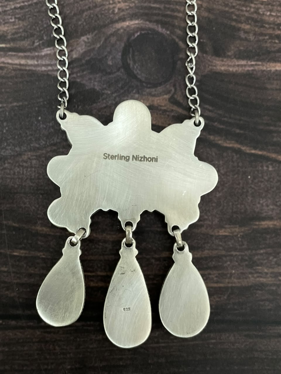 Handmade Sterling Silver Blackjack Turquoise Collection: Necklace Signed Nizhoni
