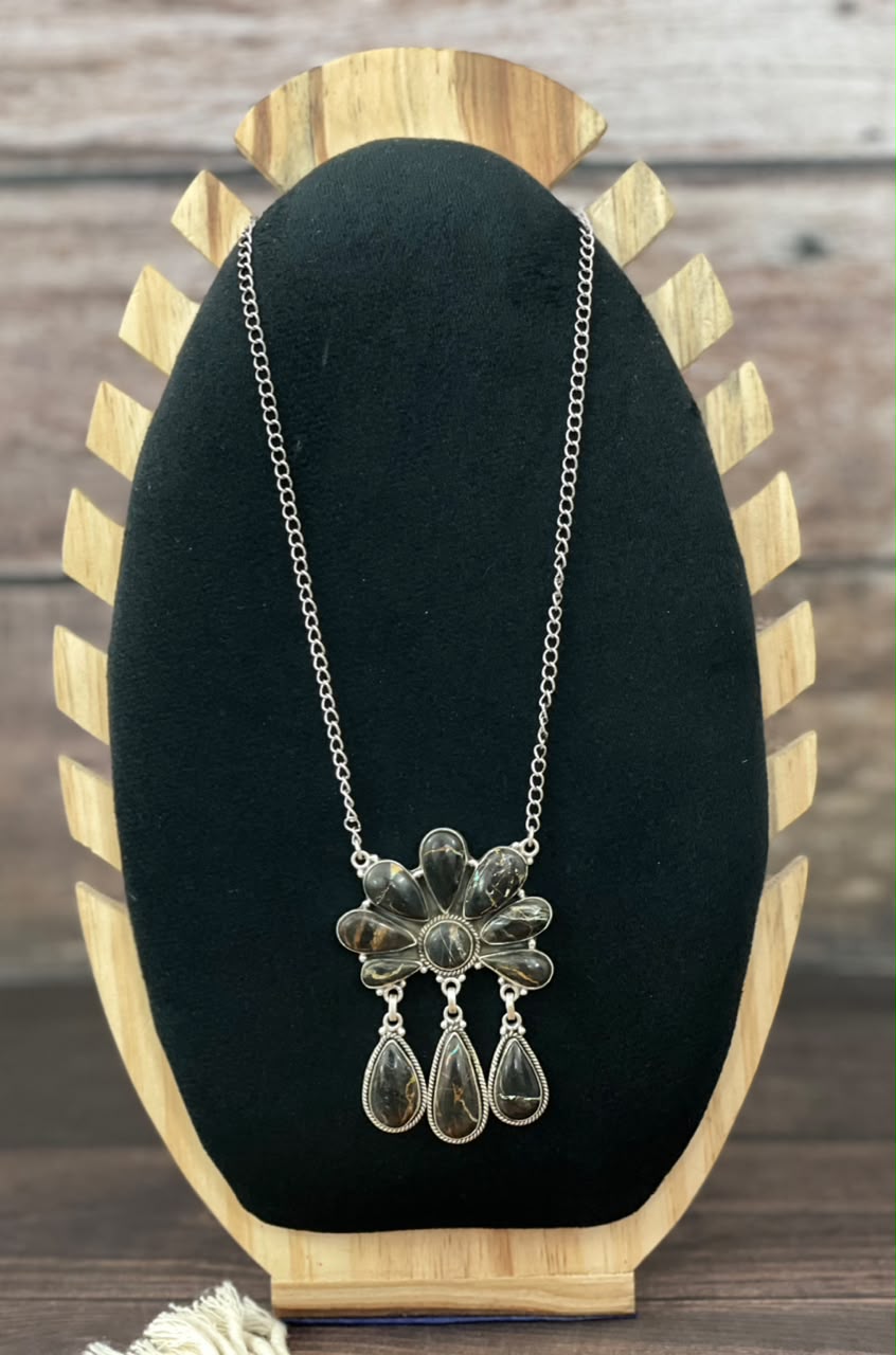 Handmade Sterling Silver Blackjack Turquoise Collection: Necklace Signed Nizhoni
