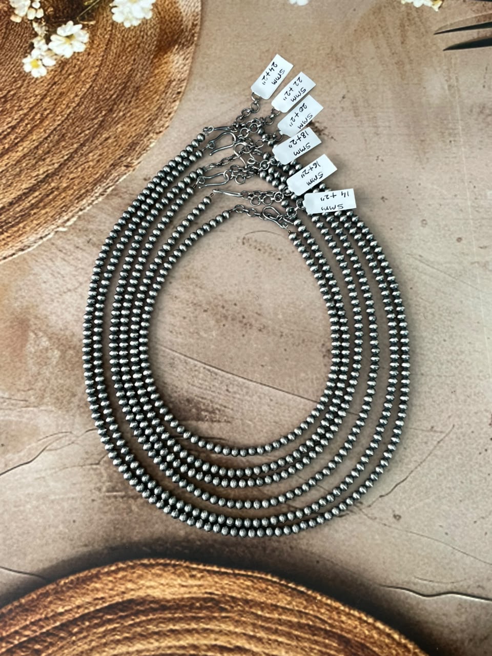 Handmade Nizhoni Silver Over Brass Plated 5MM Beaded Necklace (1)