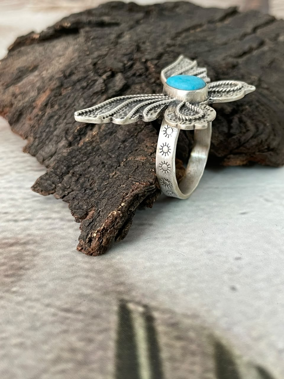 Handmade Sterling Silver Kingman Turquoise Butterfly Adjustable Ring Signed Nizhoni (7)