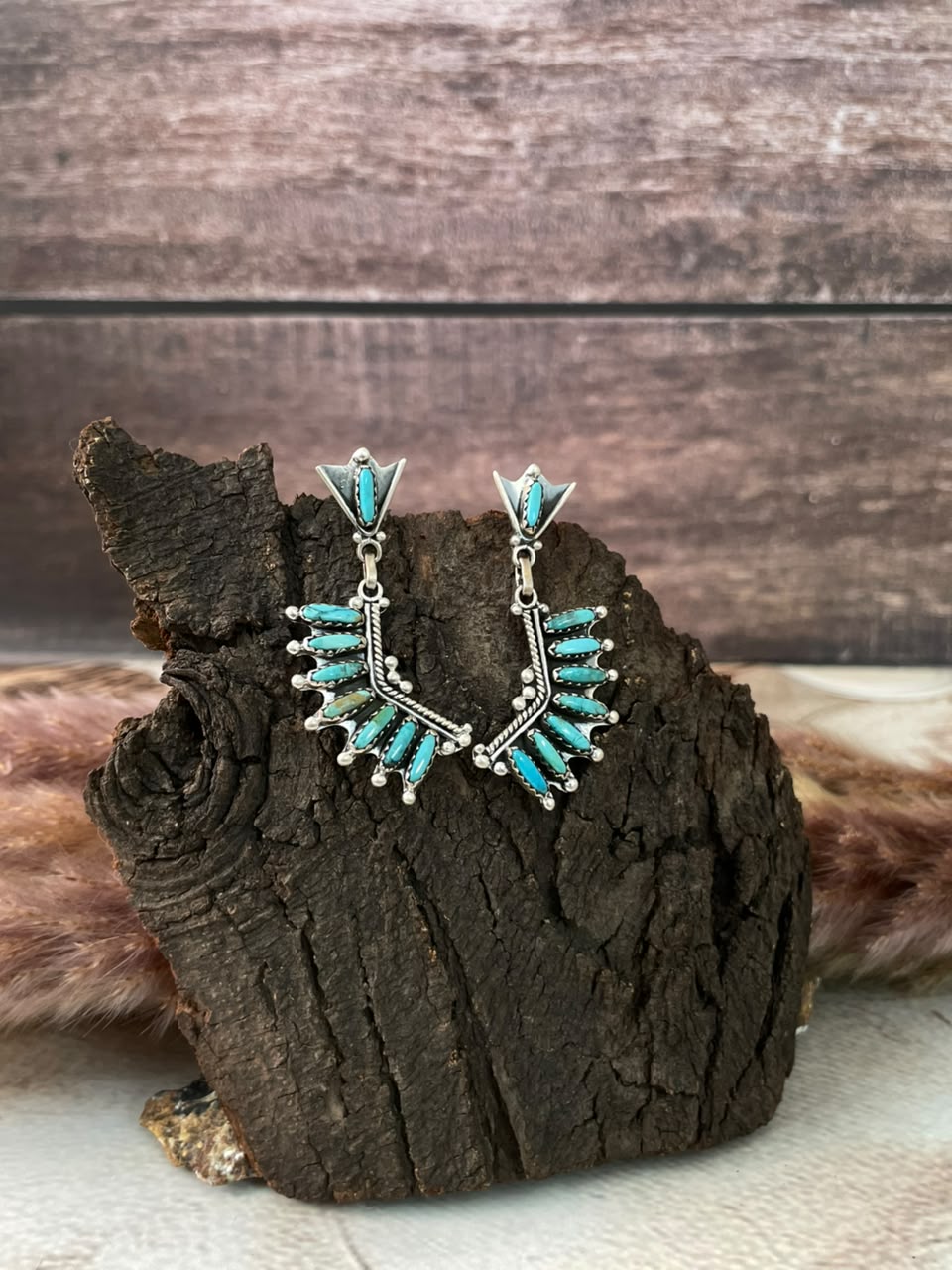 Handmade Sterling Silver Kingman Turquoise Post Dangle Earrings Signed Nizhoni