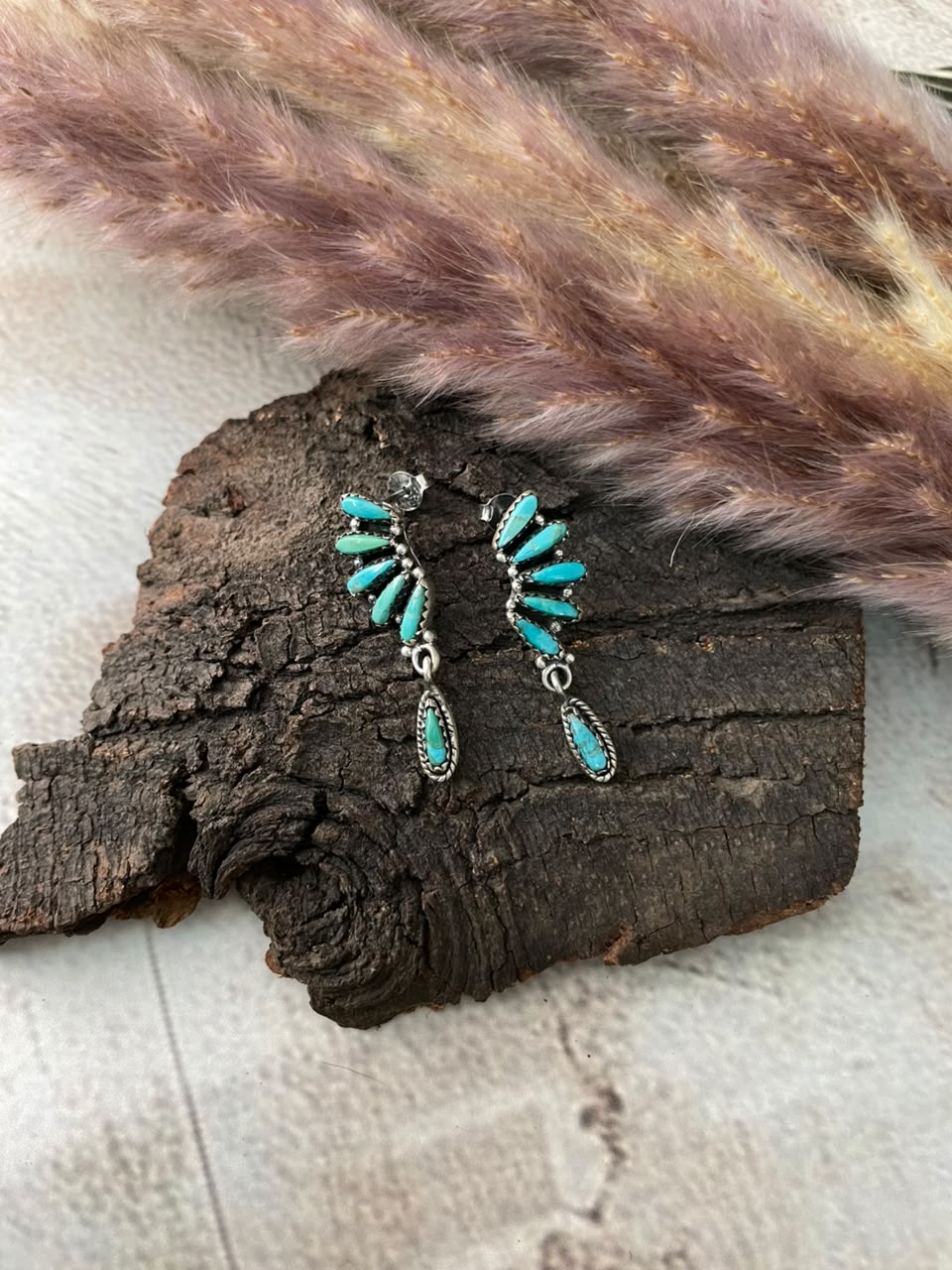 Handmade Sterling Silver Kingman Turquoise Post Dangle Earrings Signed Nizhoni