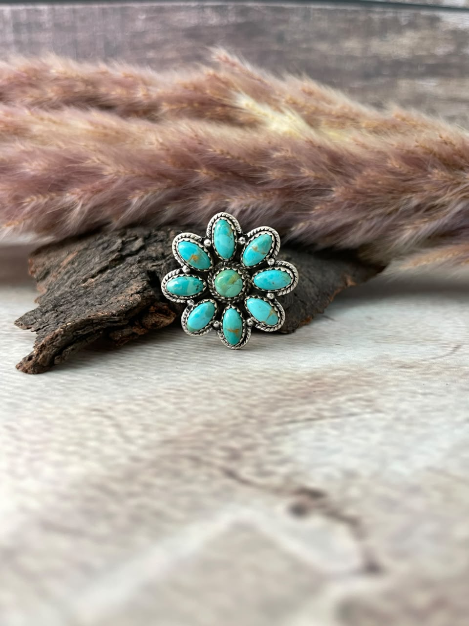 Handmade Sterling Silver Kingman Turquoise Adjustable Ring Signed Nizhoni