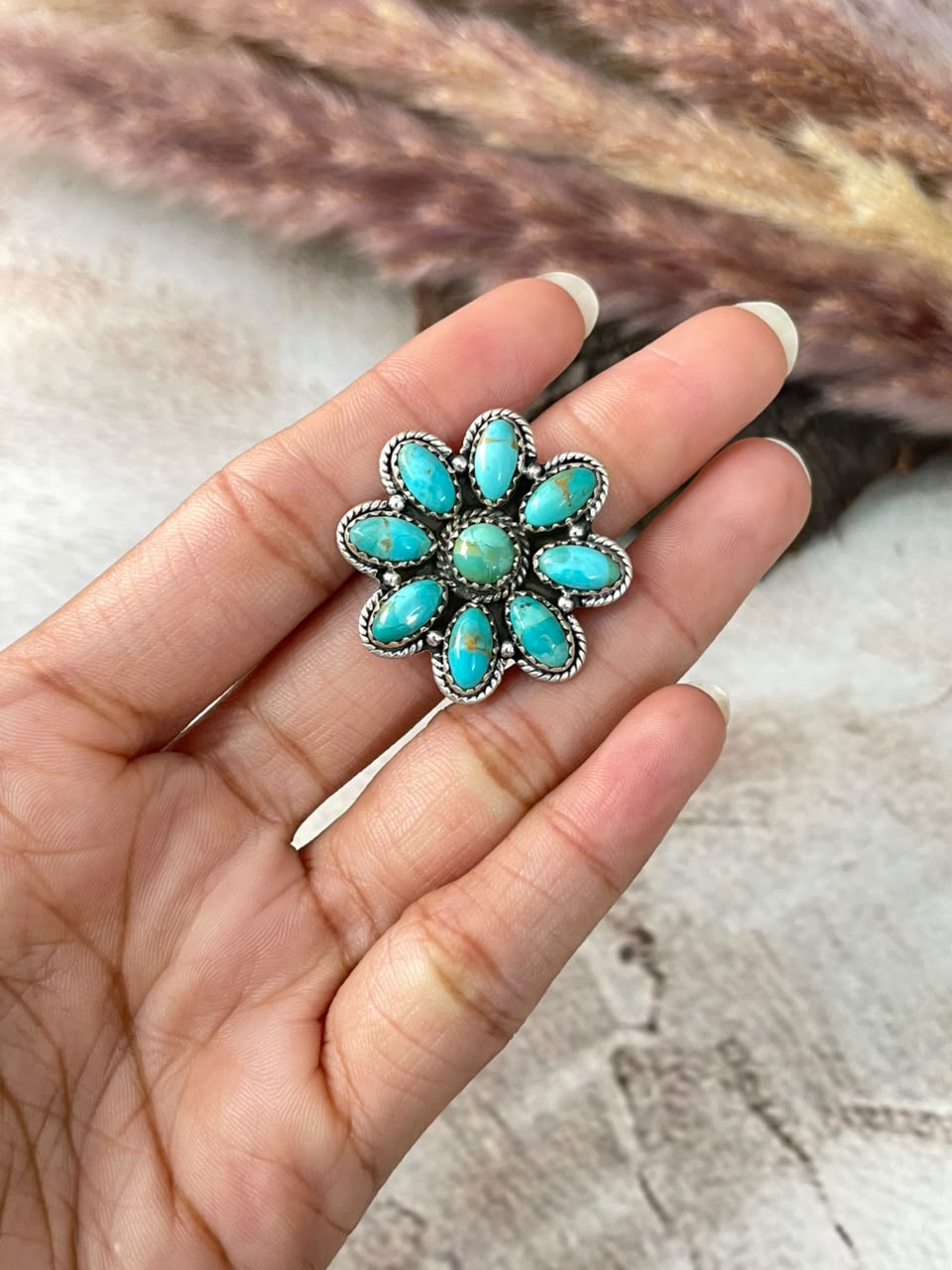 Handmade Sterling Silver Kingman Turquoise Adjustable Ring Signed Nizhoni