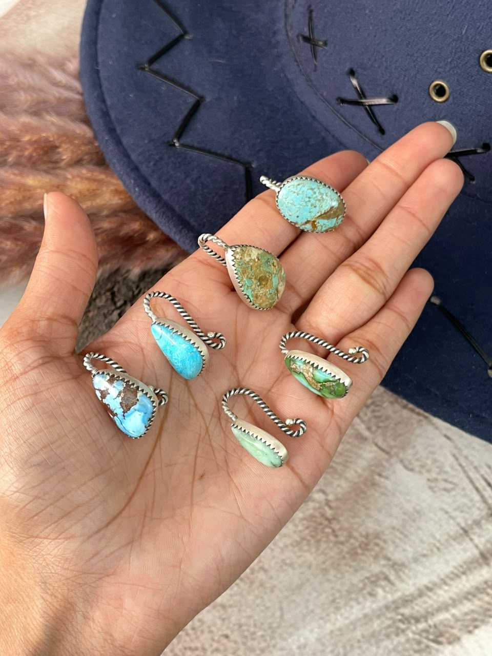Handmade Sterling Silver Sierra Bella, Royston, Paloma, Number 8, Sonoran Mountain and Golden Hills Turquoise Hat Pin Signed Nizhoni