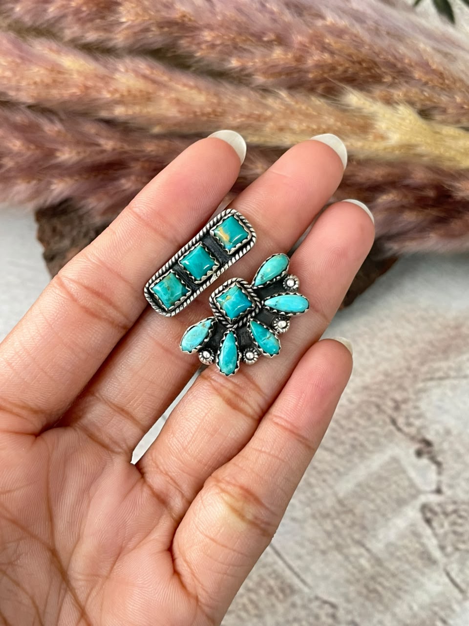 Handmade Sterling Silver Kingman Turquoise Adjustable Ring Signed Nizhoni