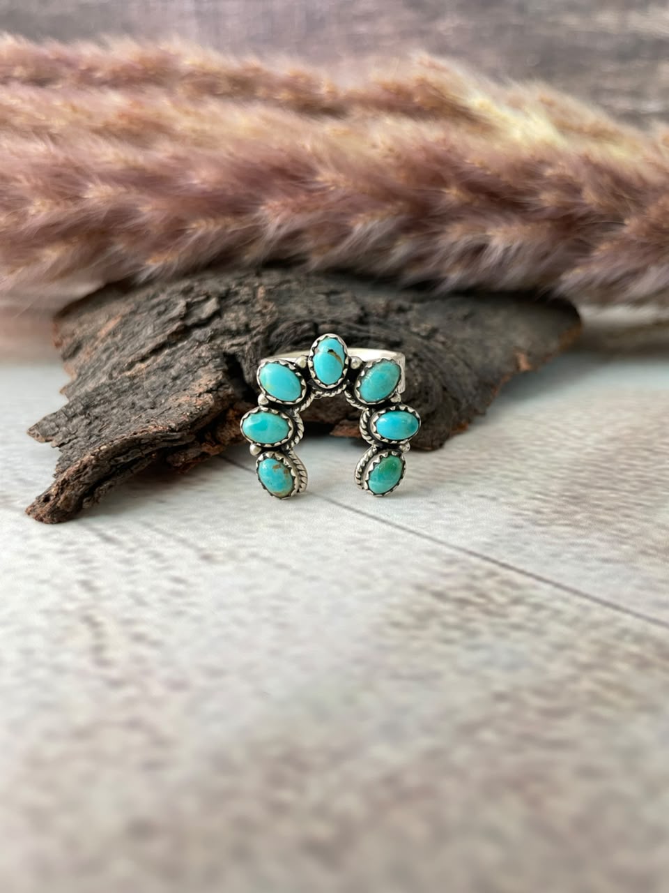 Handmade Sterling Silver Kingman Turquoise Naja Adjustable Ring Signed Nizhoni
