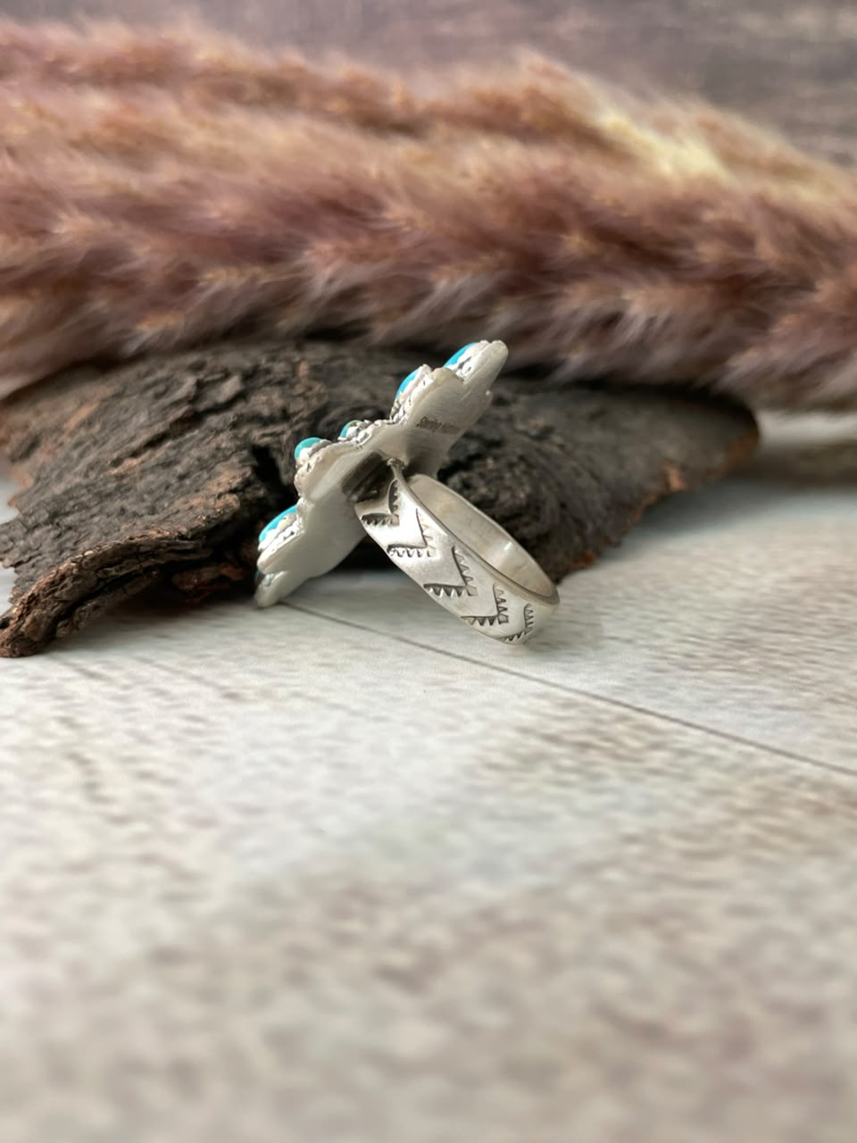 Handmade Sterling Silver Kingman Turquoise Adjustable Ring Signed Nizhoni