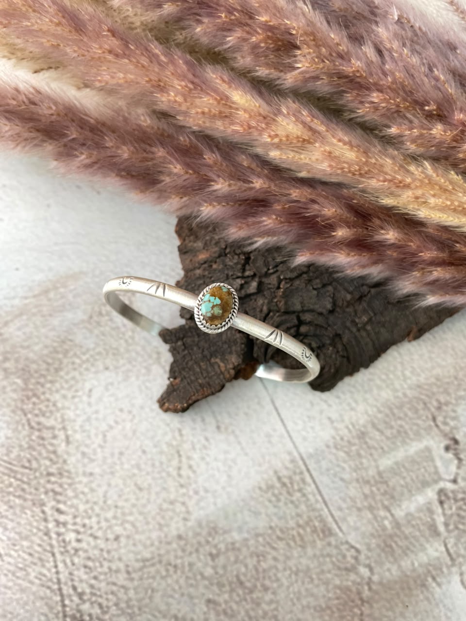 Handmade Sterling Silver Number 8 Turquoise Cuff Bracelet Signed Nizhoni