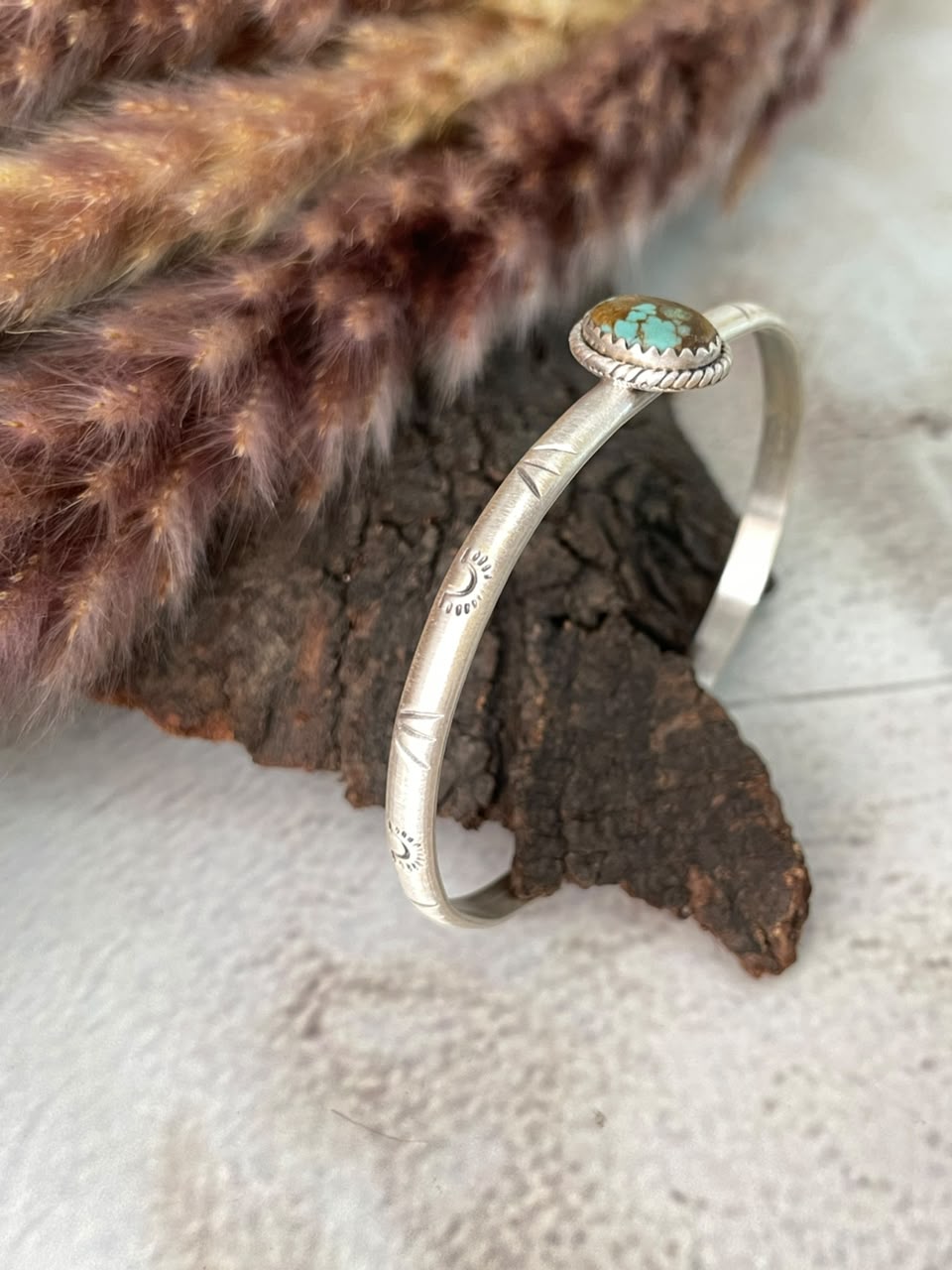 Handmade Sterling Silver Number 8 Turquoise Cuff Bracelet Signed Nizhoni