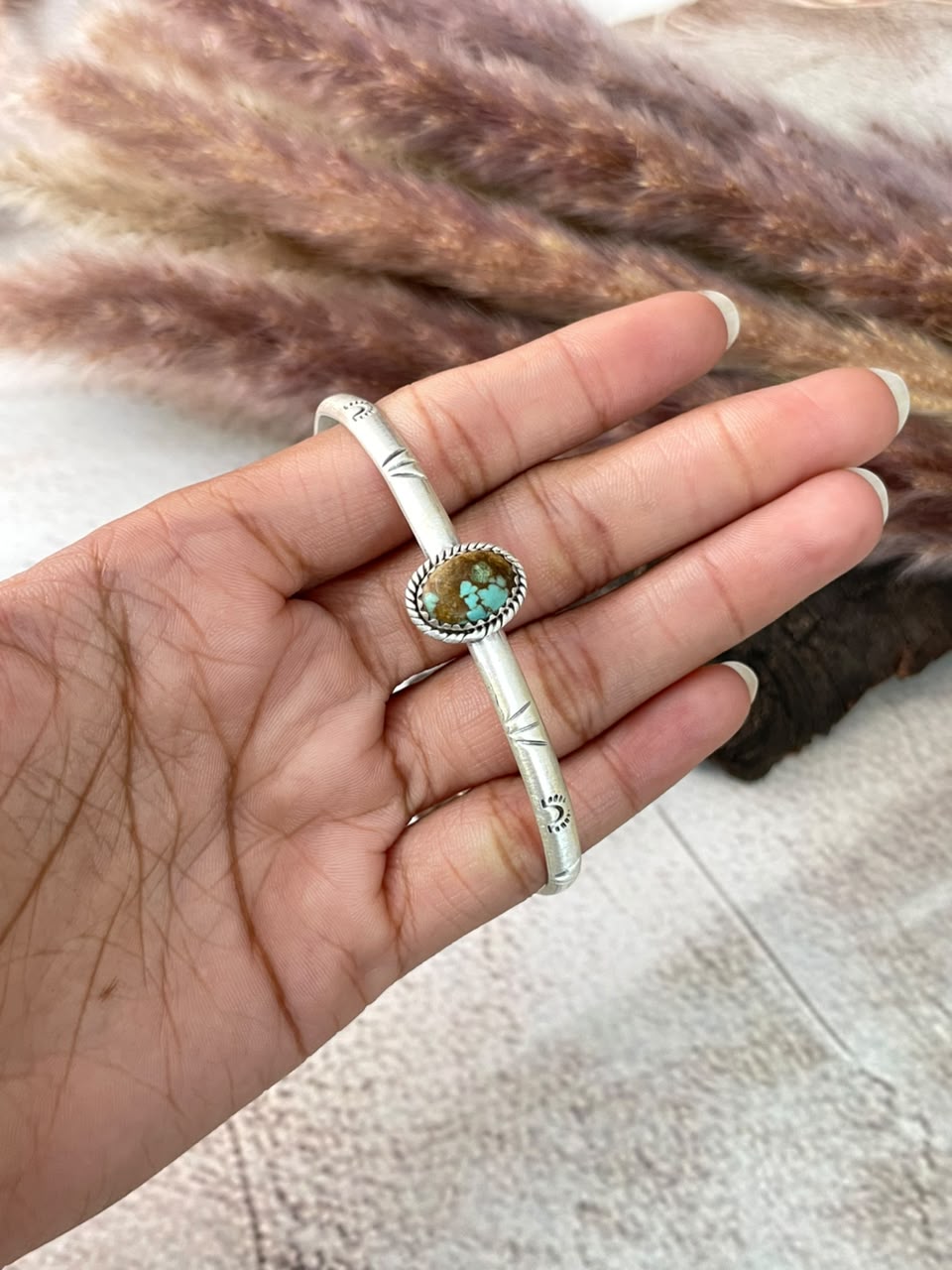 Handmade Sterling Silver Number 8 Turquoise Cuff Bracelet Signed Nizhoni