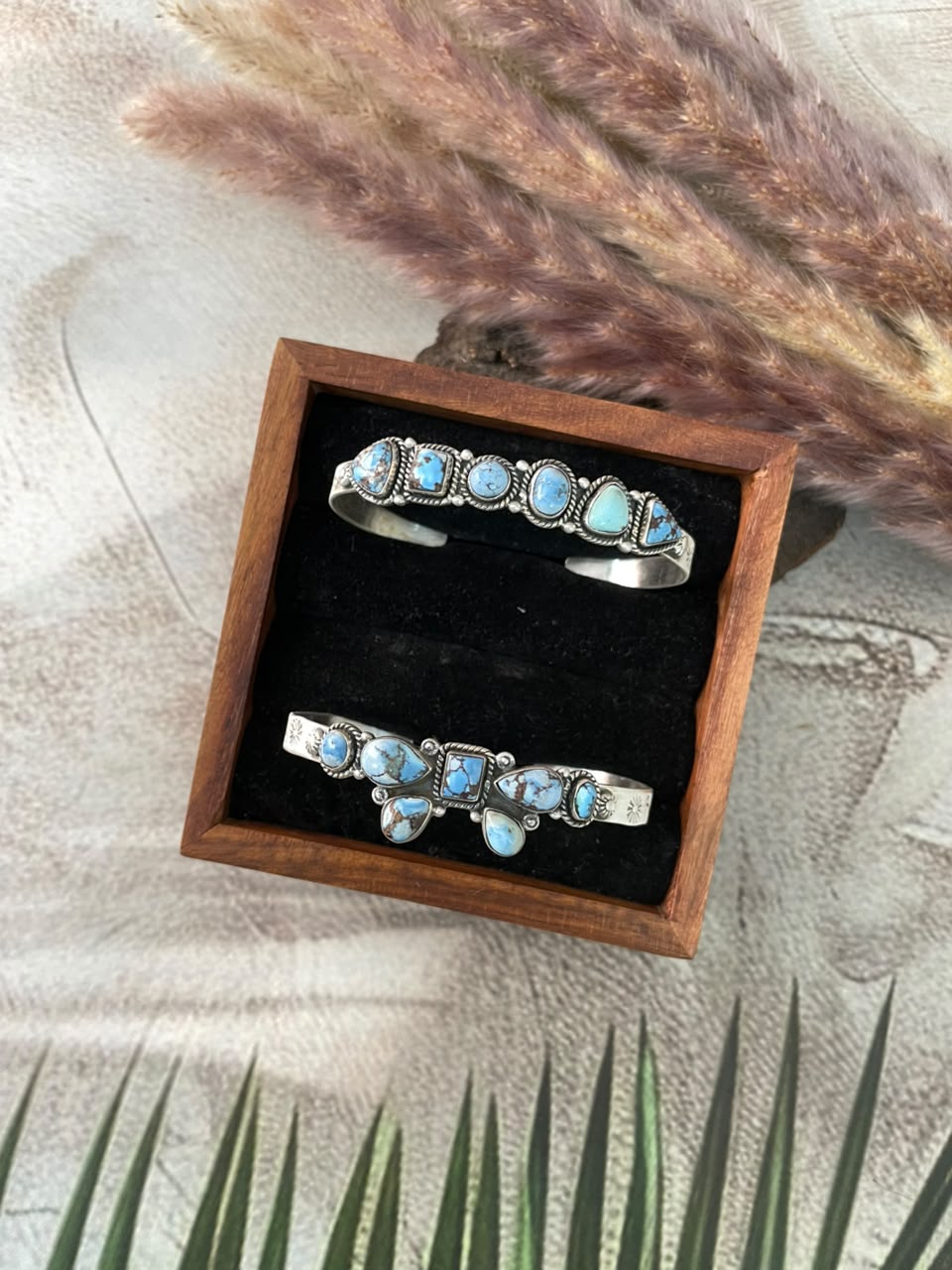 Handmade Sterling Silver Golden Hills Turquoise Cuff Bracelet Signed Nizhoni (1)