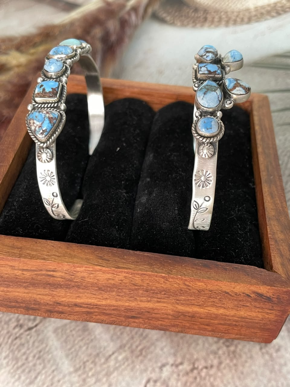 Handmade Sterling Silver Golden Hills Turquoise Cuff Bracelet Signed Nizhoni (1)