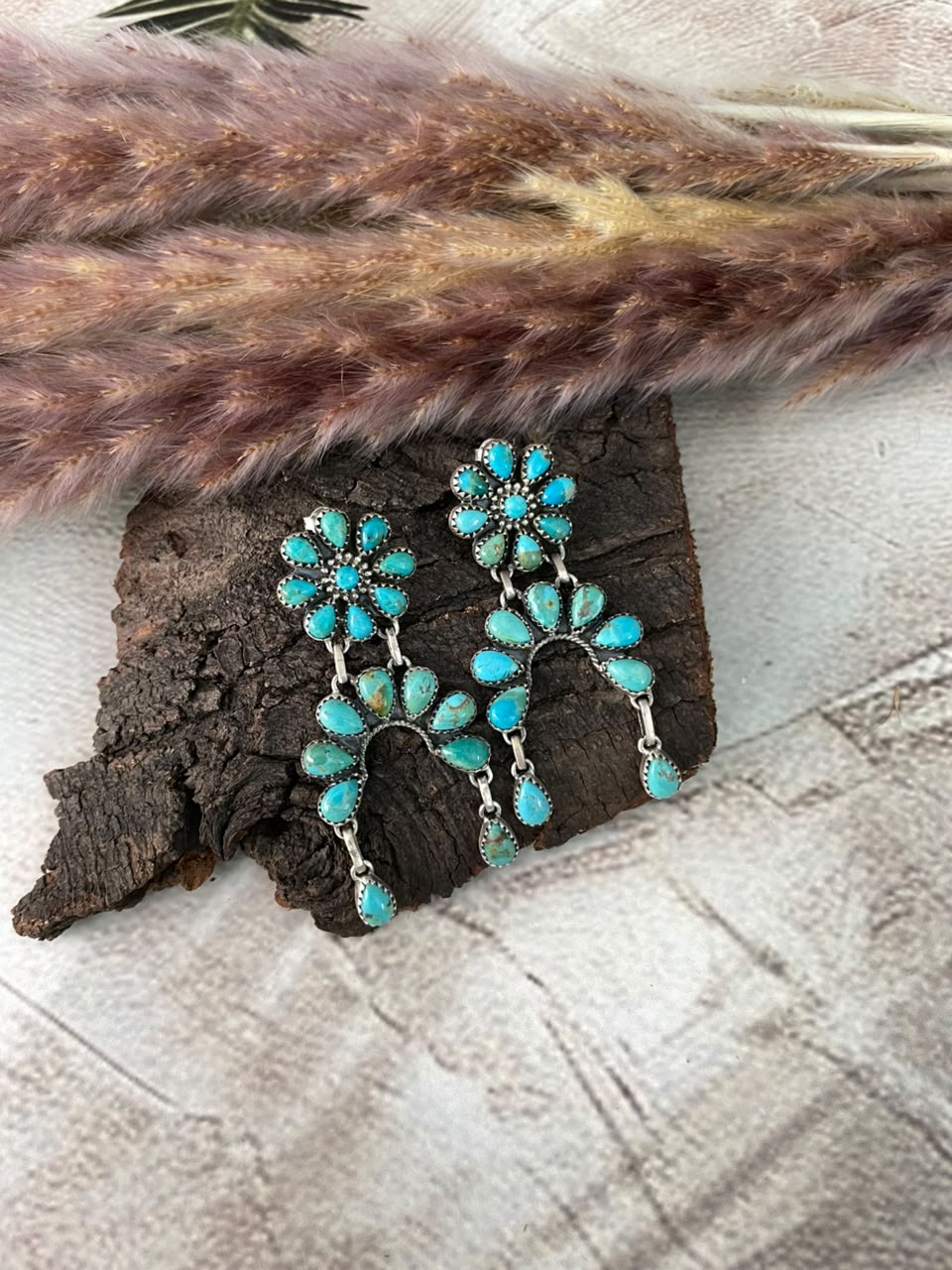 Handmade Sterling Silver Kingman Turquoise Post Dangle Earrings Signed Nizhoni