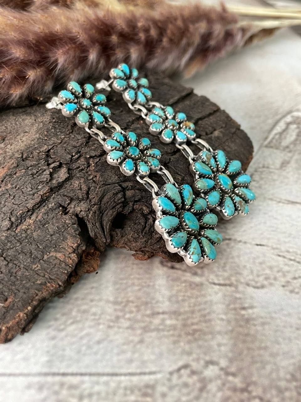 Handmade Sterling Silver Kingman Turquoise Post Dangle Earrings Signed Nizhoni