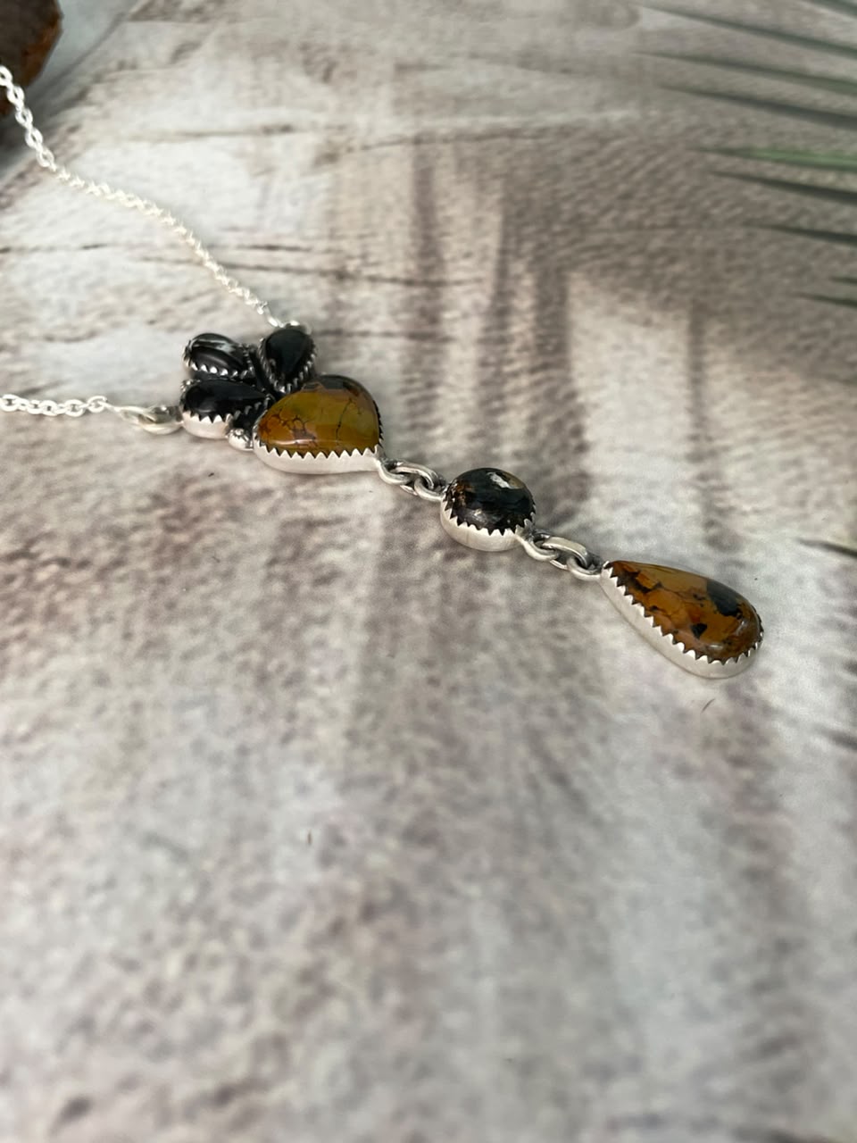 Handmade Sterling Silver Blackjack Turquoise Necklace Signed Nizhoni