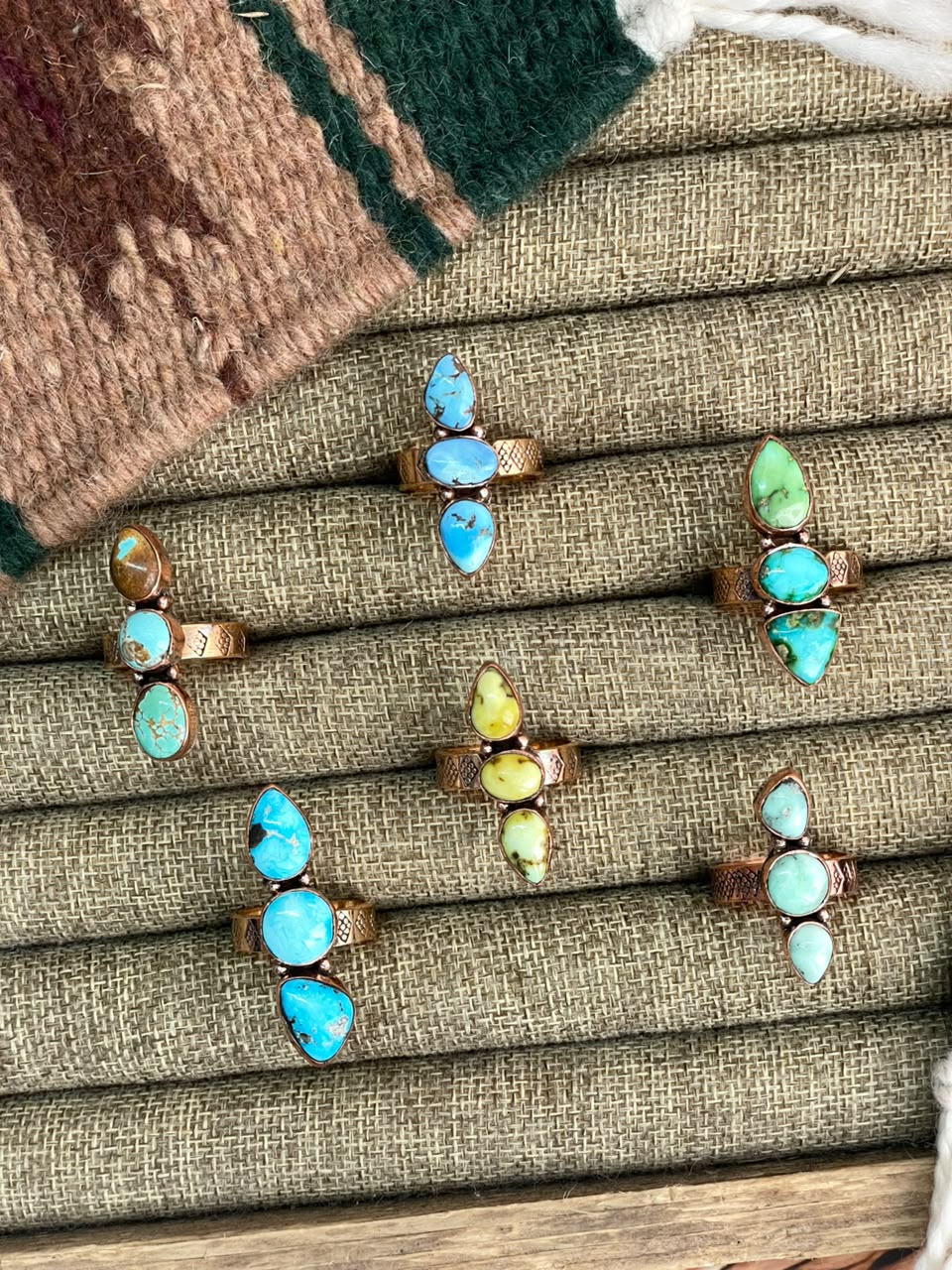Handmade Royston, Paloma, Palomino, Sierra Bella, Sonoran Mountain and Golden Hills Turquoise Copper Collection: Adjustable Ring Signed Nizhoni