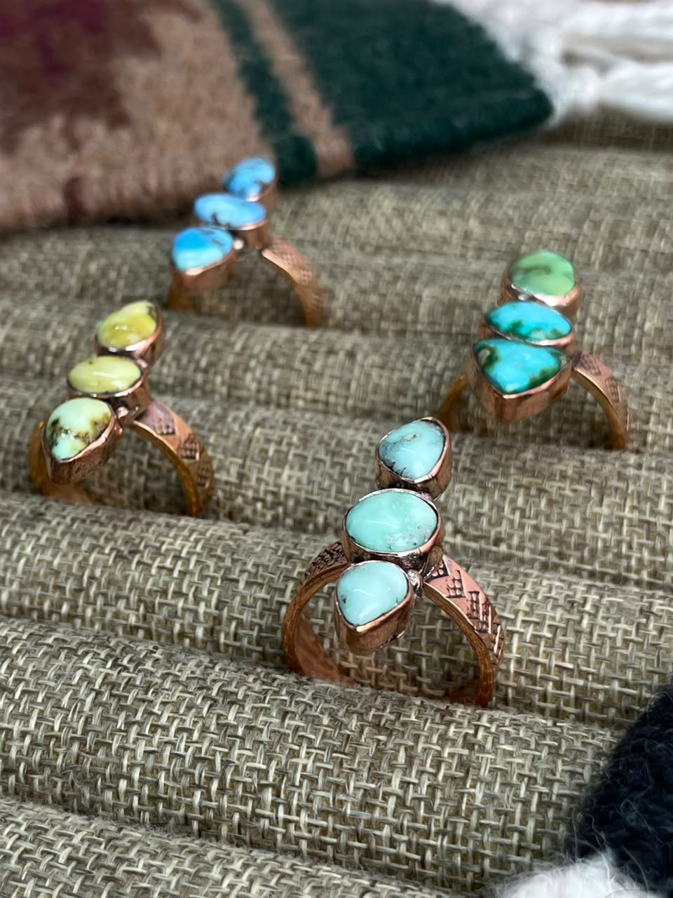 Handmade Royston, Paloma, Palomino, Sierra Bella, Sonoran Mountain and Golden Hills Turquoise Copper Collection: Adjustable Ring Signed Nizhoni