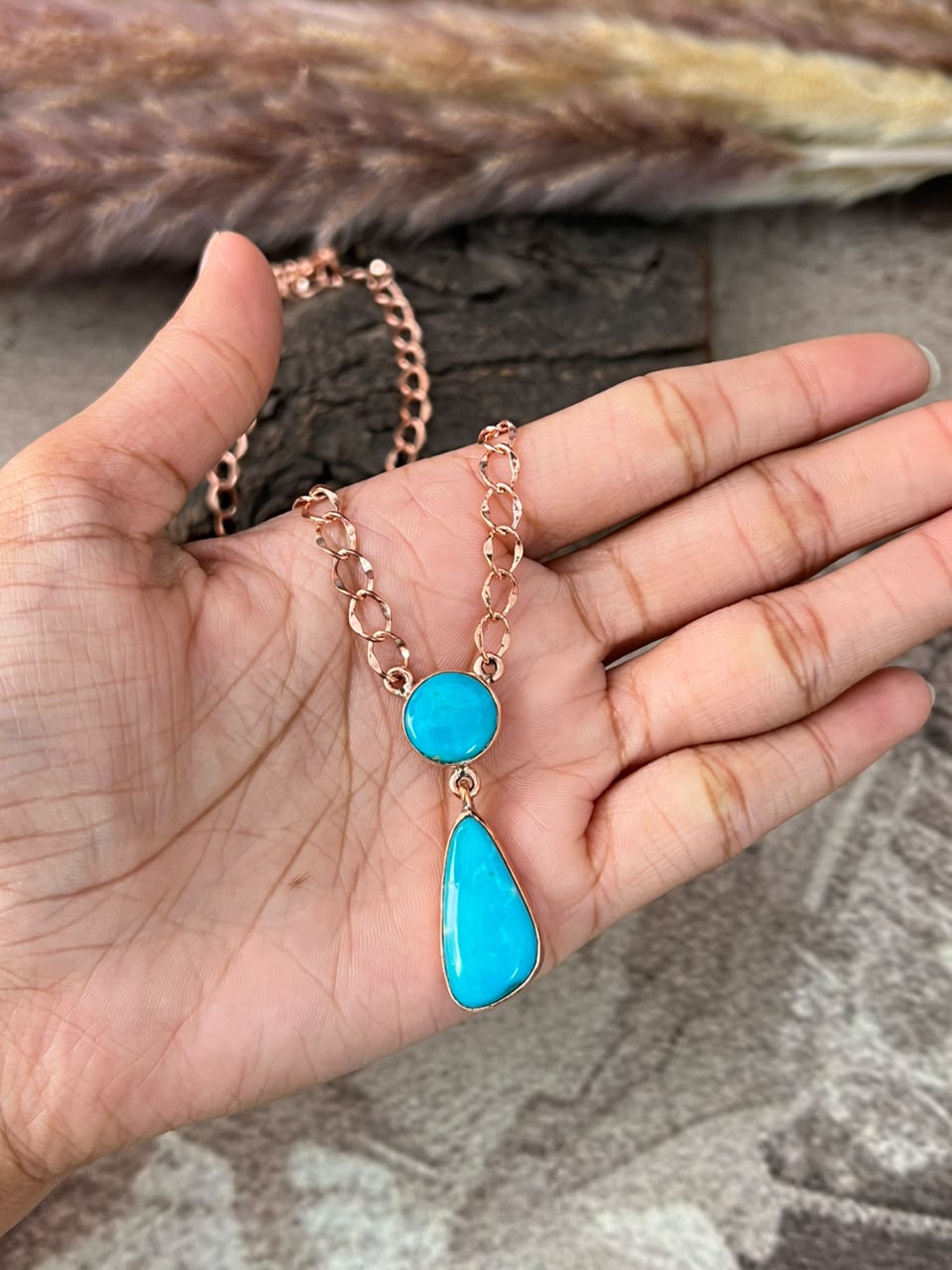 Handmade Hardy Pit Copper Collection: Necklace Signed Nizhoni