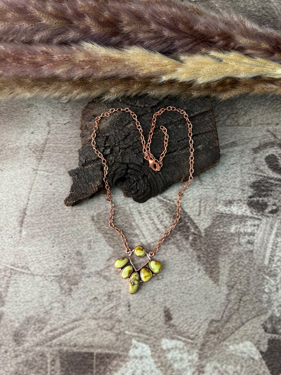 Handmade Palomino Turquoise Copper Collection: Necklace Signed Nizhoni