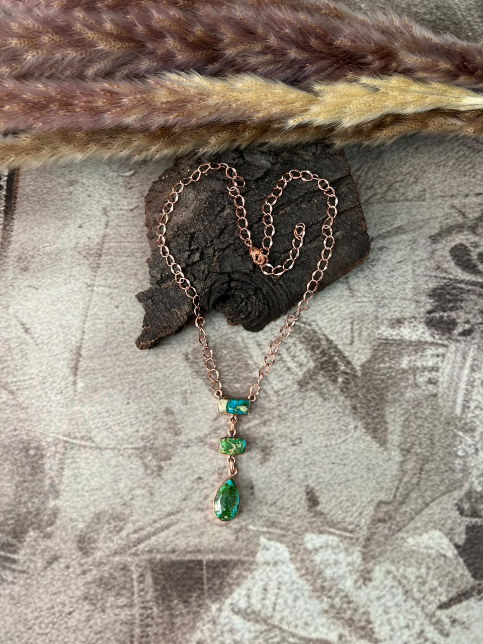 Handmade Sonoran Mountain Turquoise Copper Collection: Necklace Signed Nizhoni