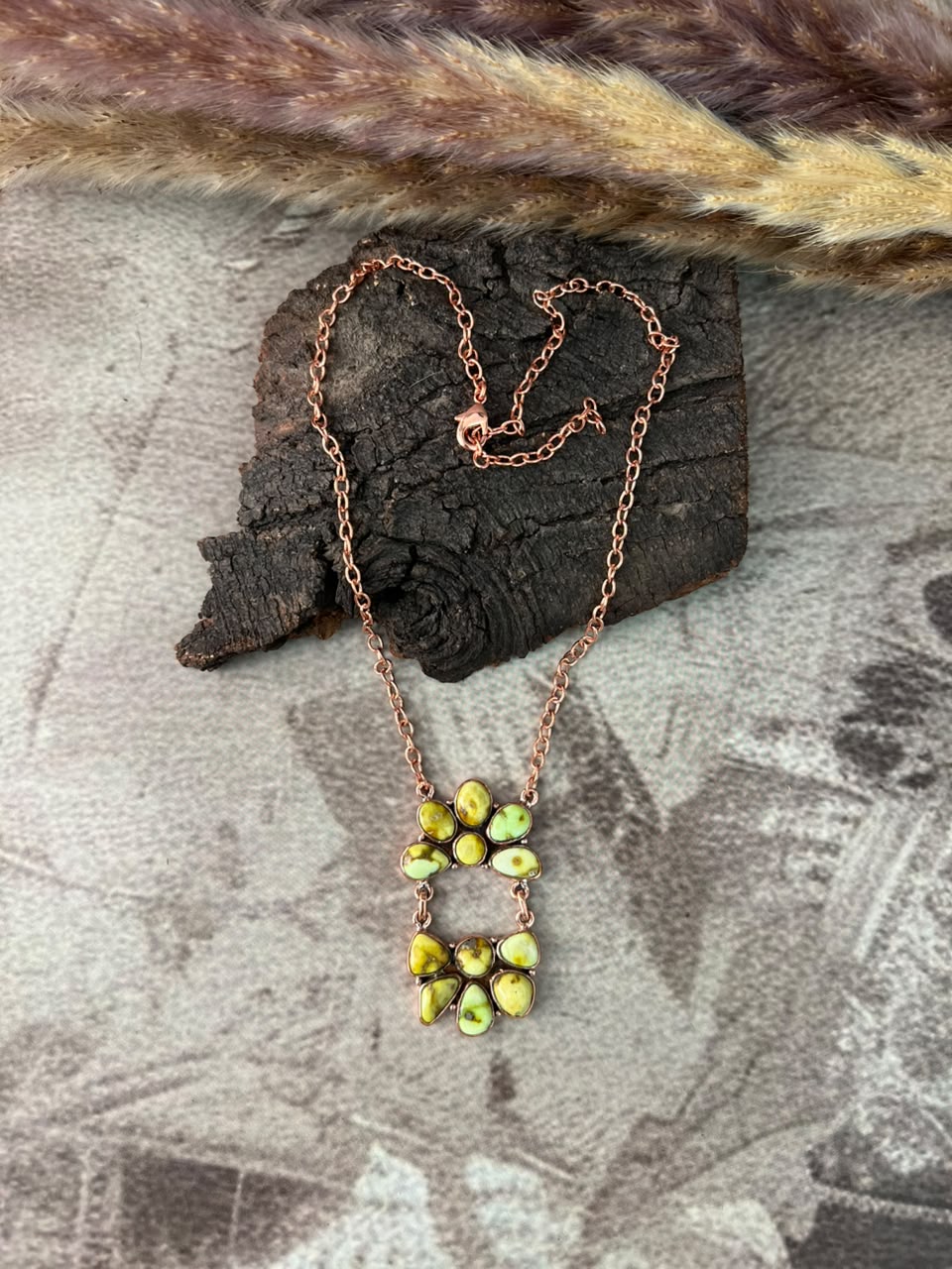 Handmade Palomino Turquoise Copper Collection: Necklace Signed Nizhoni