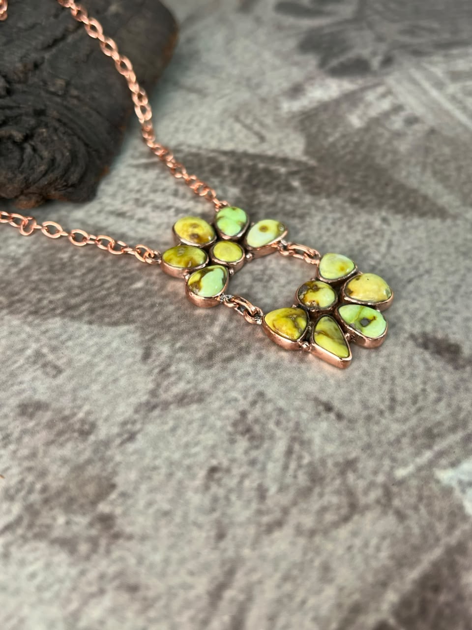 Handmade Palomino Turquoise Copper Collection: Necklace Signed Nizhoni