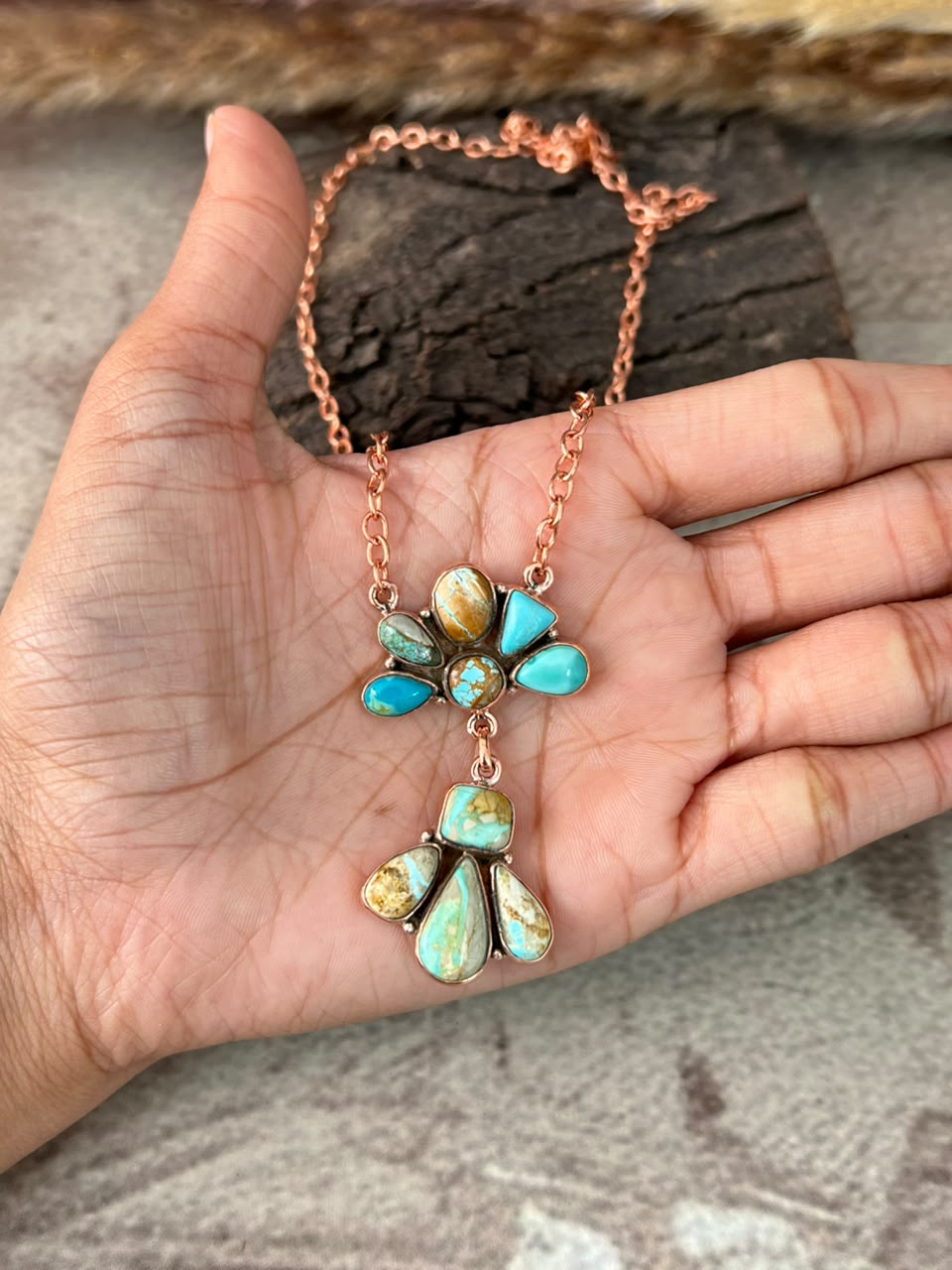 Handmade Royston Turquoise Copper Collection: Necklace Signed Nizhoni