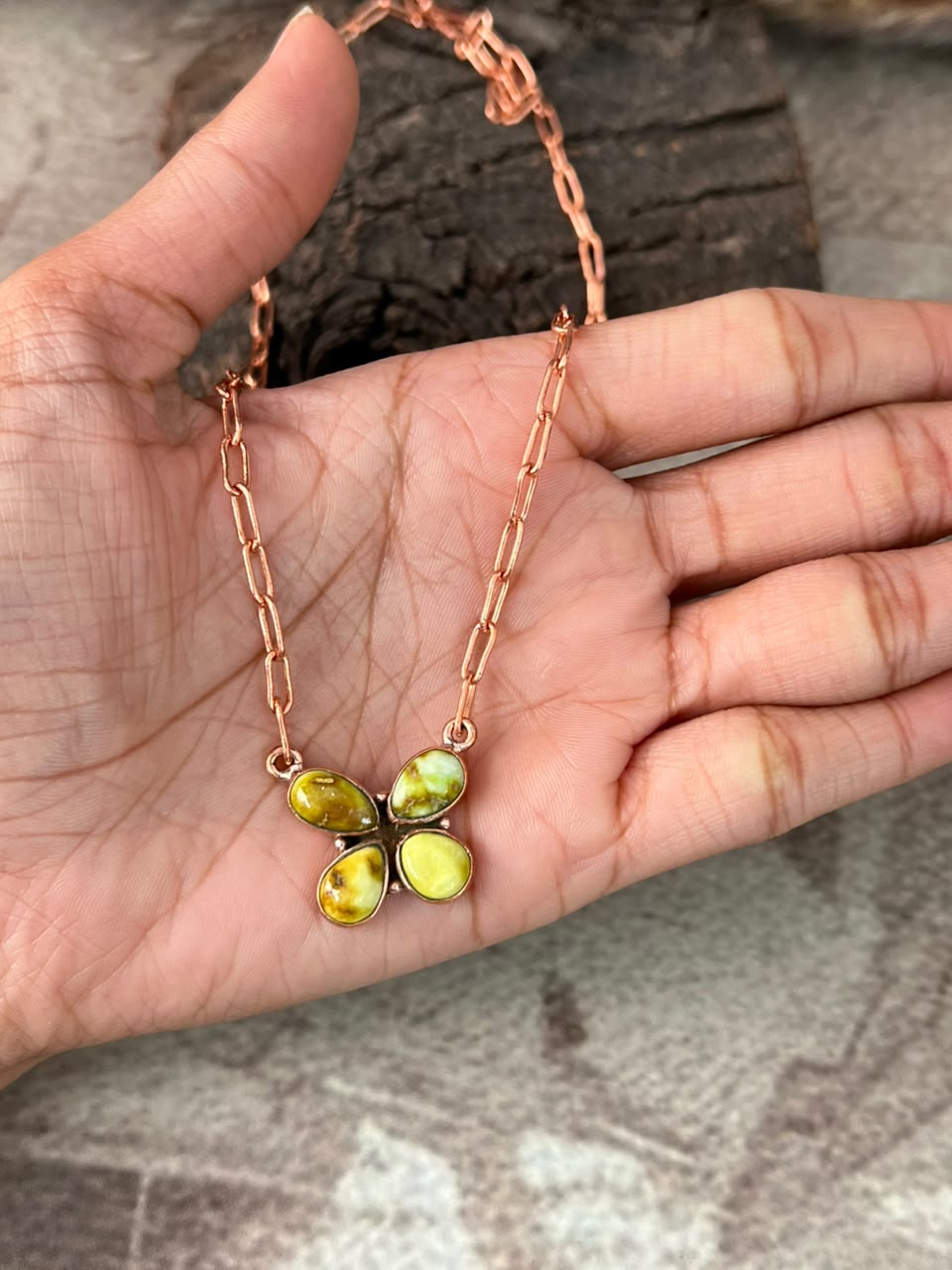 Handmade Palomino Turquoise Copper Collection: Necklace Signed Nizhoni