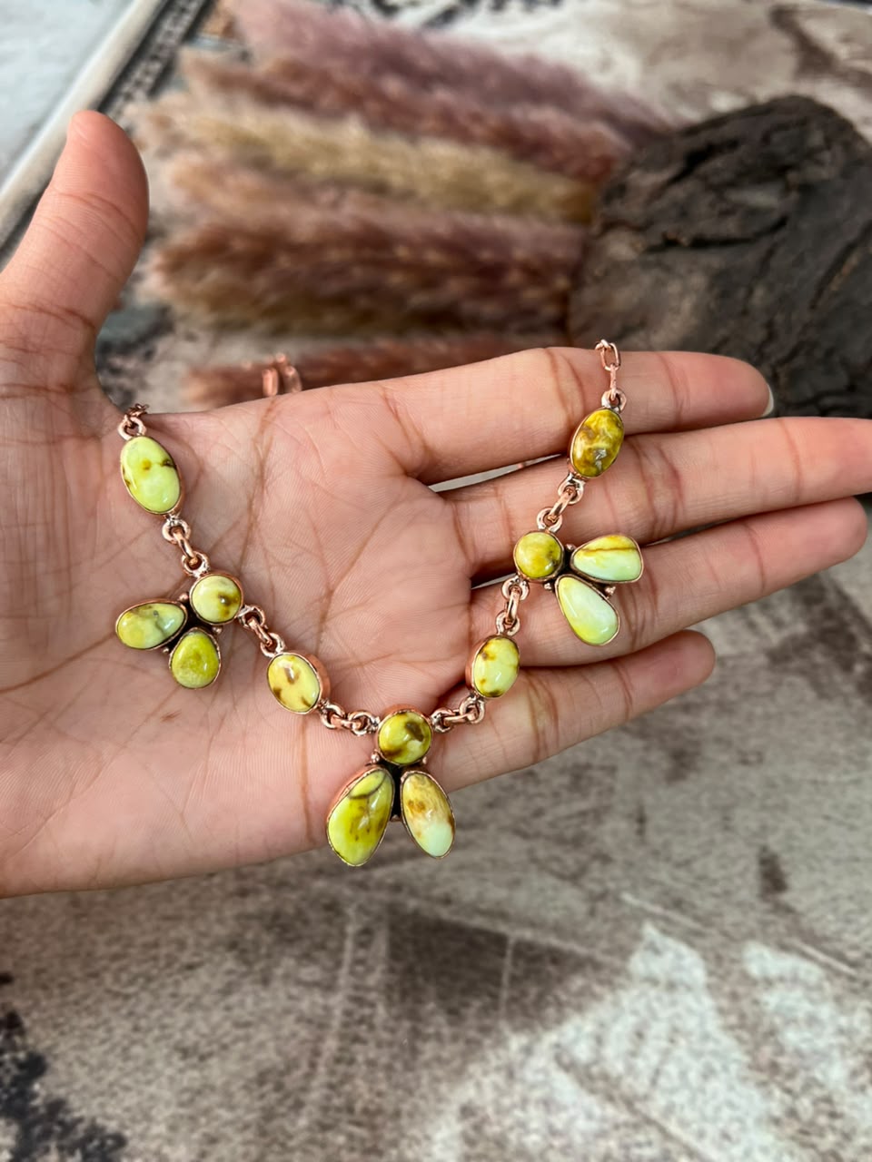 Handmade Royston, Golden Hills and Palomino Turquoise Copper Collection: Necklace Signed Nizhoni