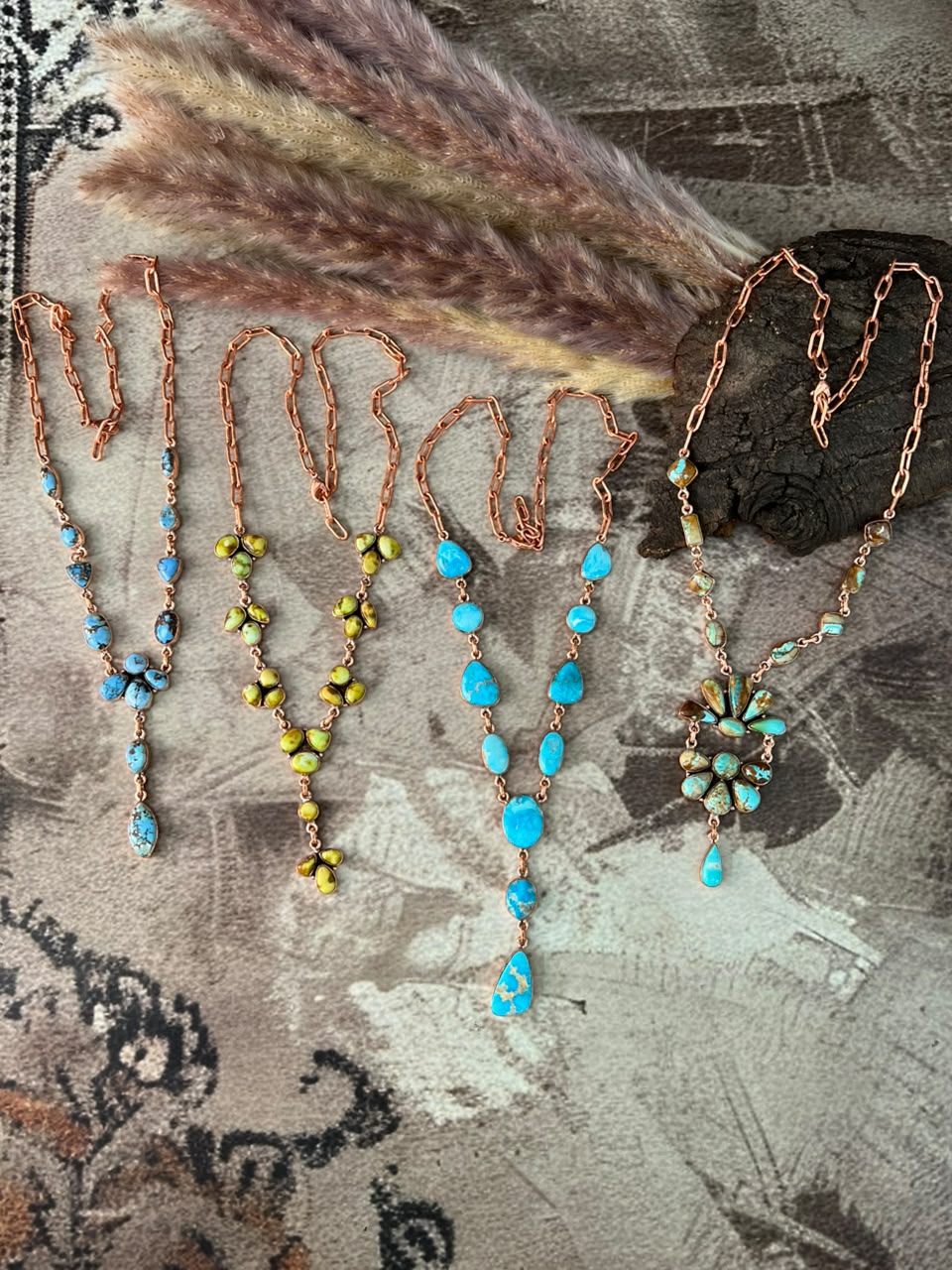 Handmade Royston, Palomino, Sierra Bella, and Golden Hills Turquoise Copper Collection: Necklace Signed Nizhoni