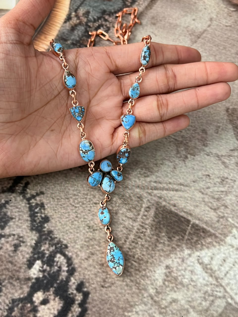 Handmade Royston, Palomino, Sierra Bella, and Golden Hills Turquoise Copper Collection: Necklace Signed Nizhoni