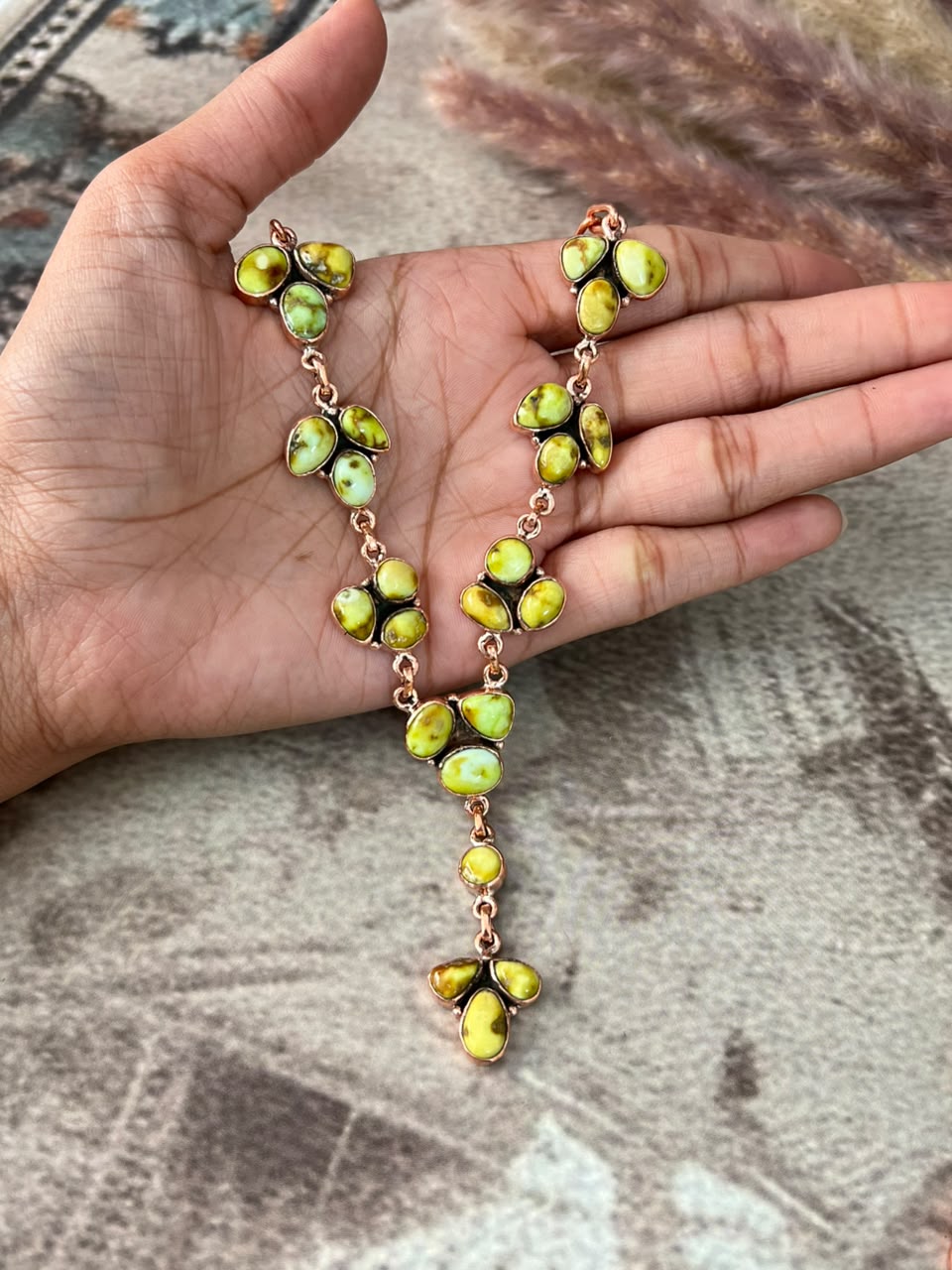 Handmade Royston, Palomino, Sierra Bella, and Golden Hills Turquoise Copper Collection: Necklace Signed Nizhoni
