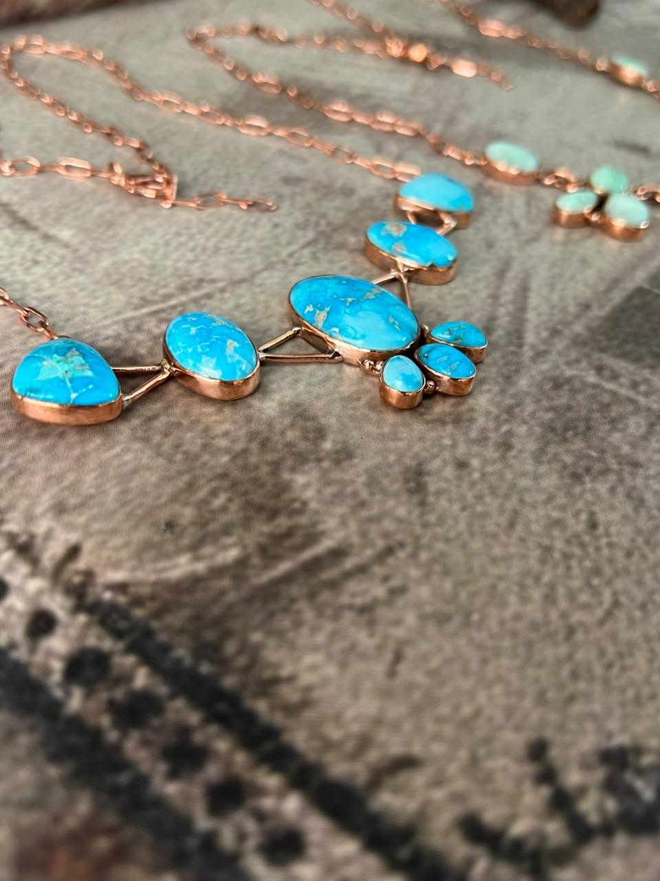 Handmade Paloma and Sierra Bella Turquoise Copper Collection: Necklace Signed Nizhoni