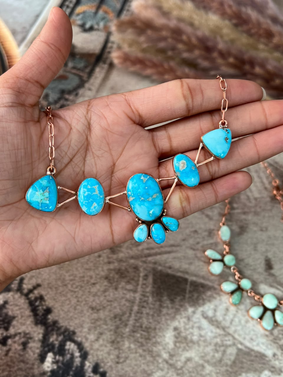 Handmade Paloma and Sierra Bella Turquoise Copper Collection: Necklace Signed Nizhoni