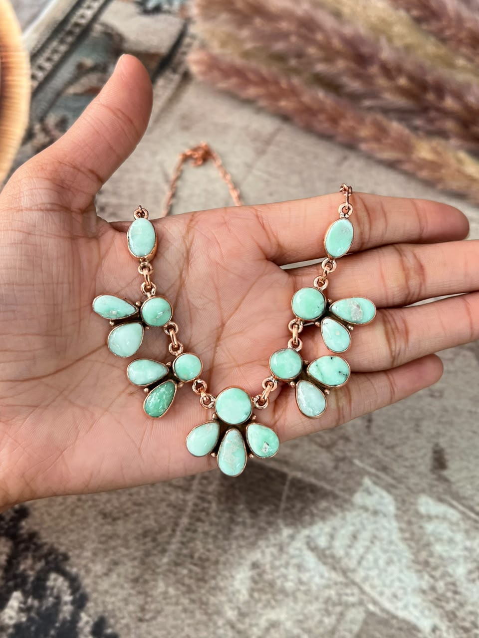 Handmade Paloma and Sierra Bella Turquoise Copper Collection: Necklace Signed Nizhoni