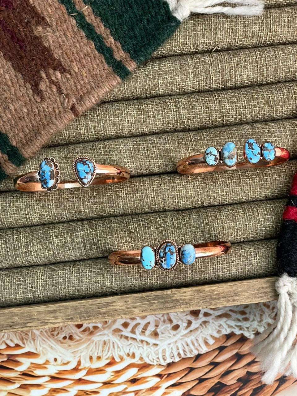 Handmade Golden Hills Turquoise Copper Collection: Cuff Bracelet Signed Nizhoni