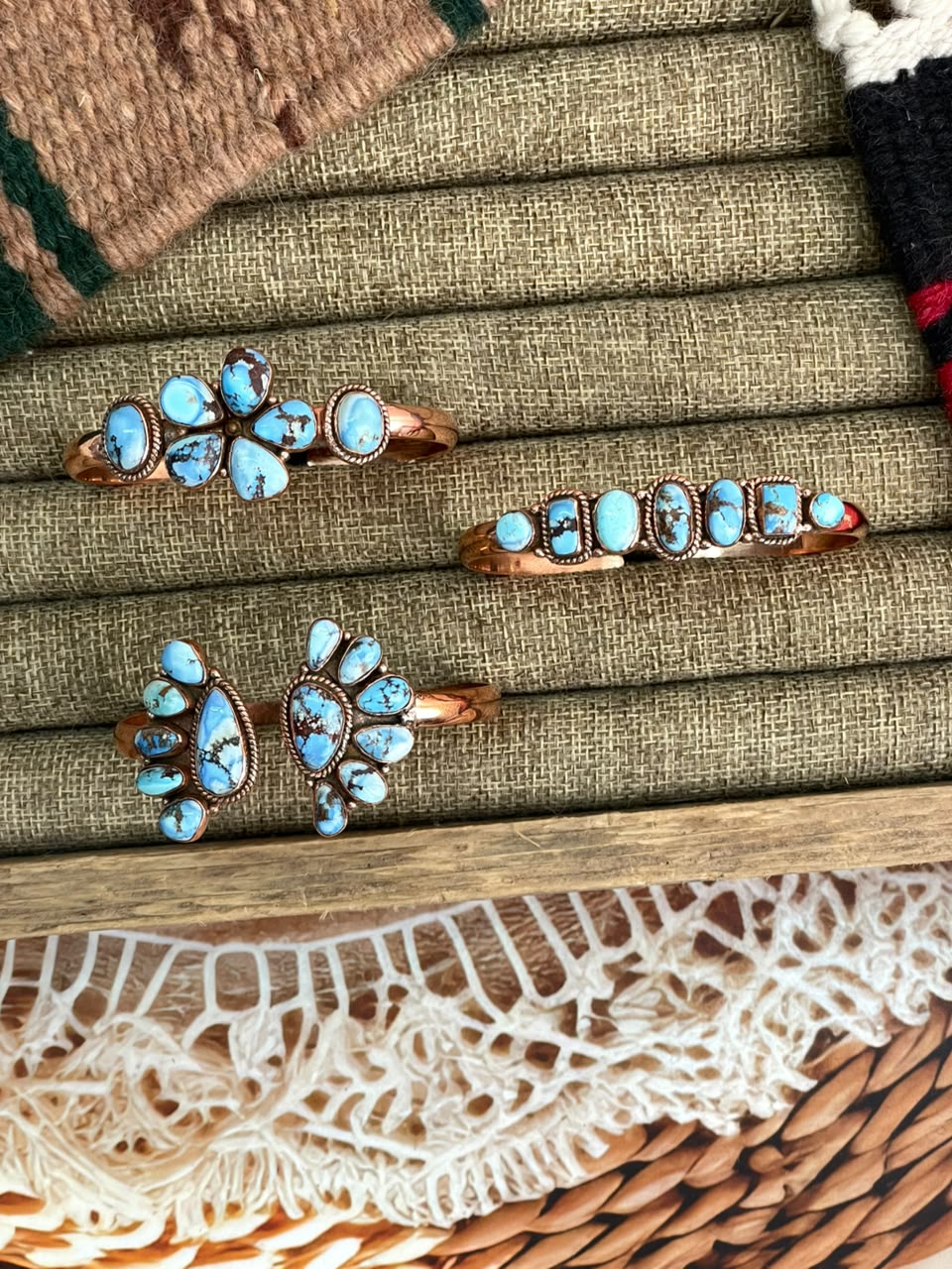 Handmade Golden Hills Turquoise Copper Collection: Cuff Bracelet Signed Nizhoni